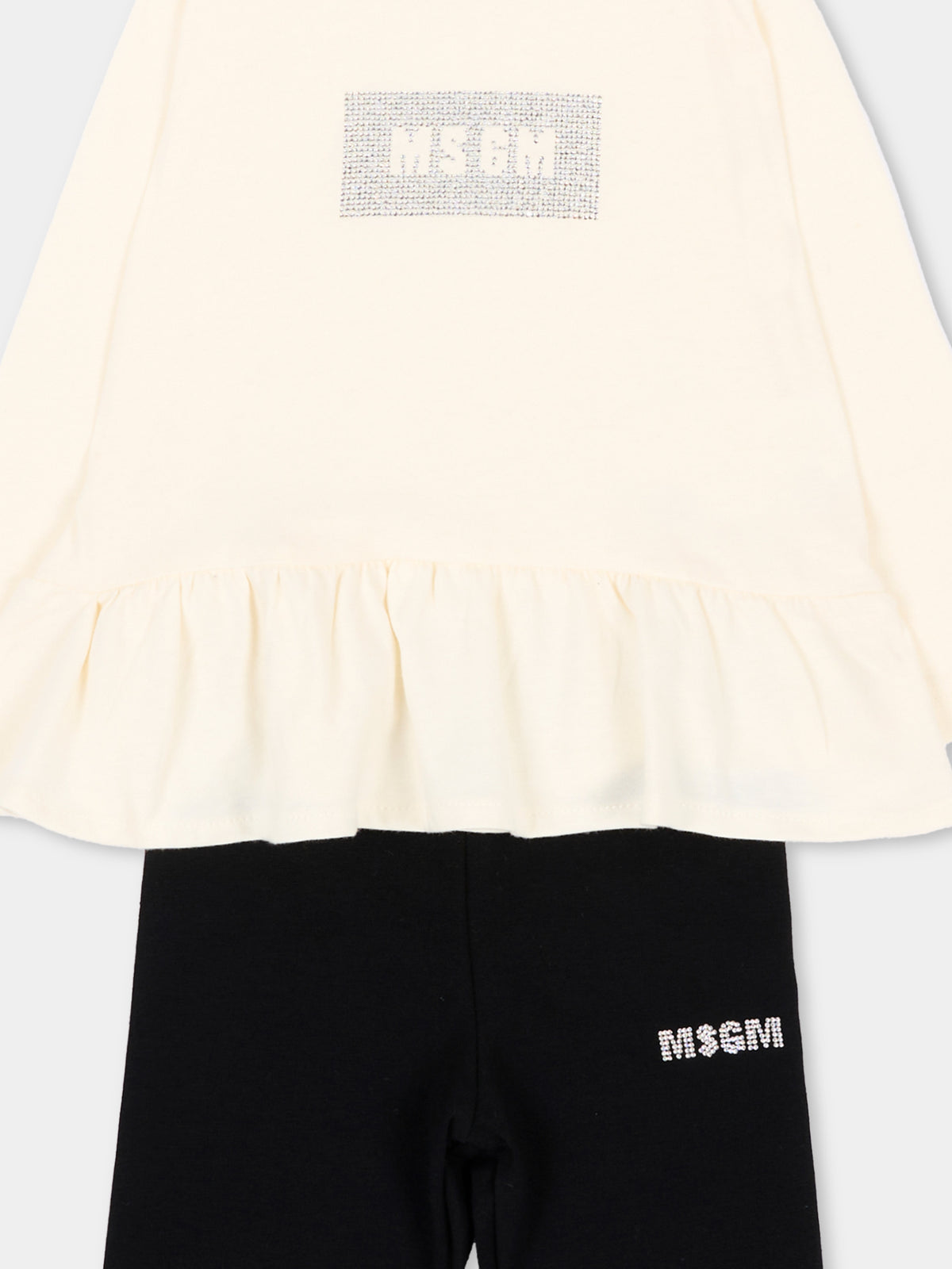 Completo sportivo lungo avorio per neonata con logo,Msgm Kids,F6MSNGTL328 013/05