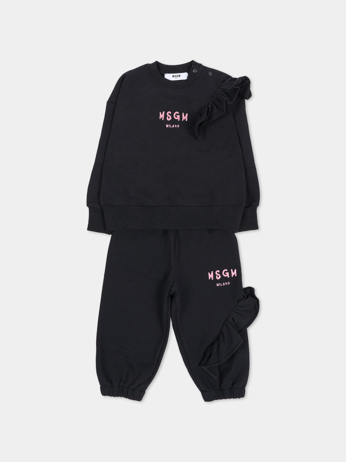 Completo sportivo lungo nero per neonata con logo,Msgm Kids,F6MSNGTP333 110