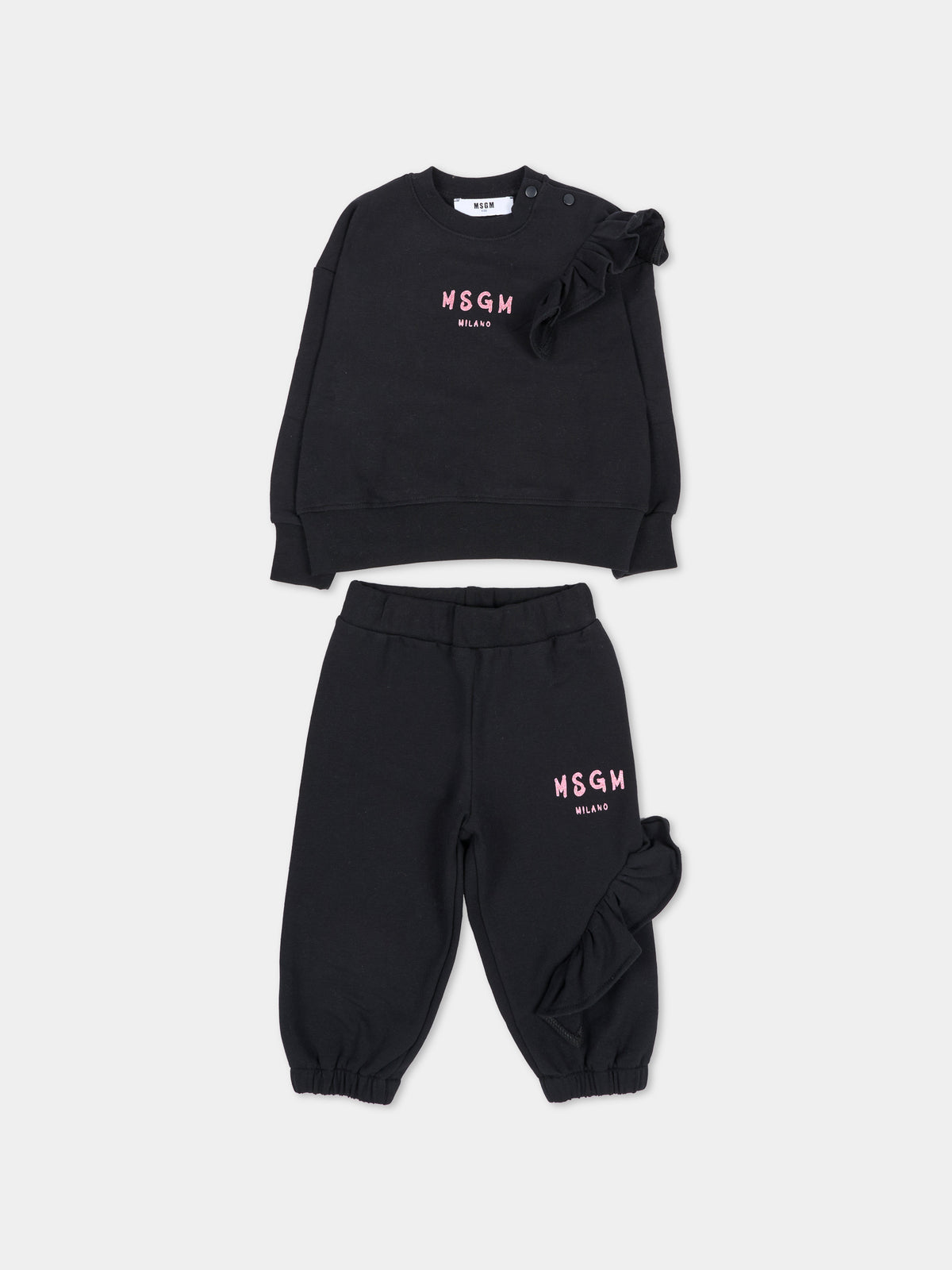 Completo sportivo lungo nero per neonata con logo,Msgm Kids,F6MSNGTP333 110