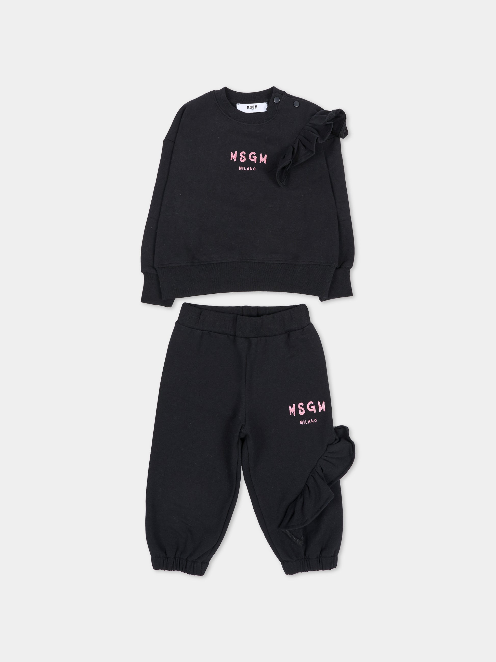 Completo sportivo lungo nero per neonata con logo,Msgm Kids,F6MSNGTP333 110