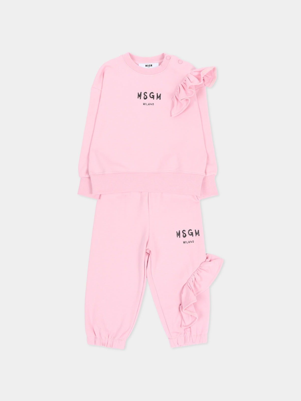 Completo sportivo lungo rosa per neonata con logo,Msgm Kids,F6MSNGTP333 MS090