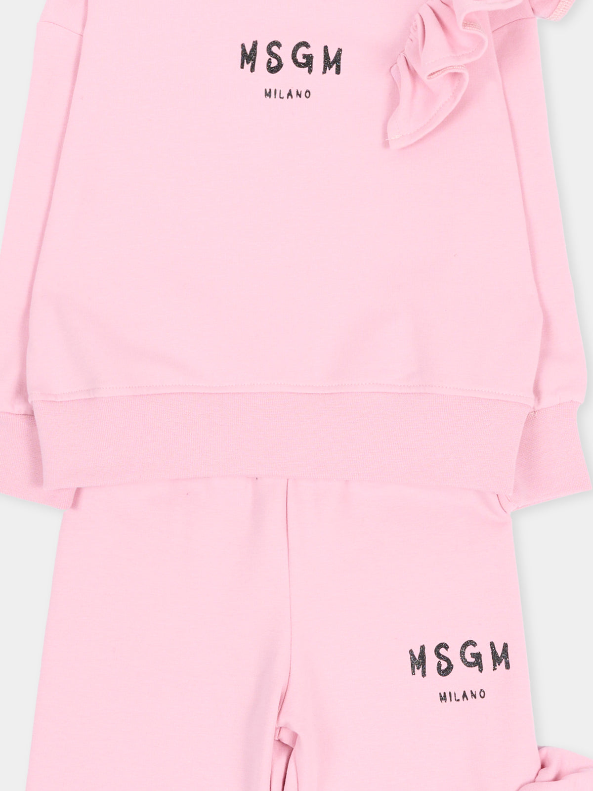 Completo sportivo lungo rosa per neonata con logo,Msgm Kids,F6MSNGTP333 MS090
