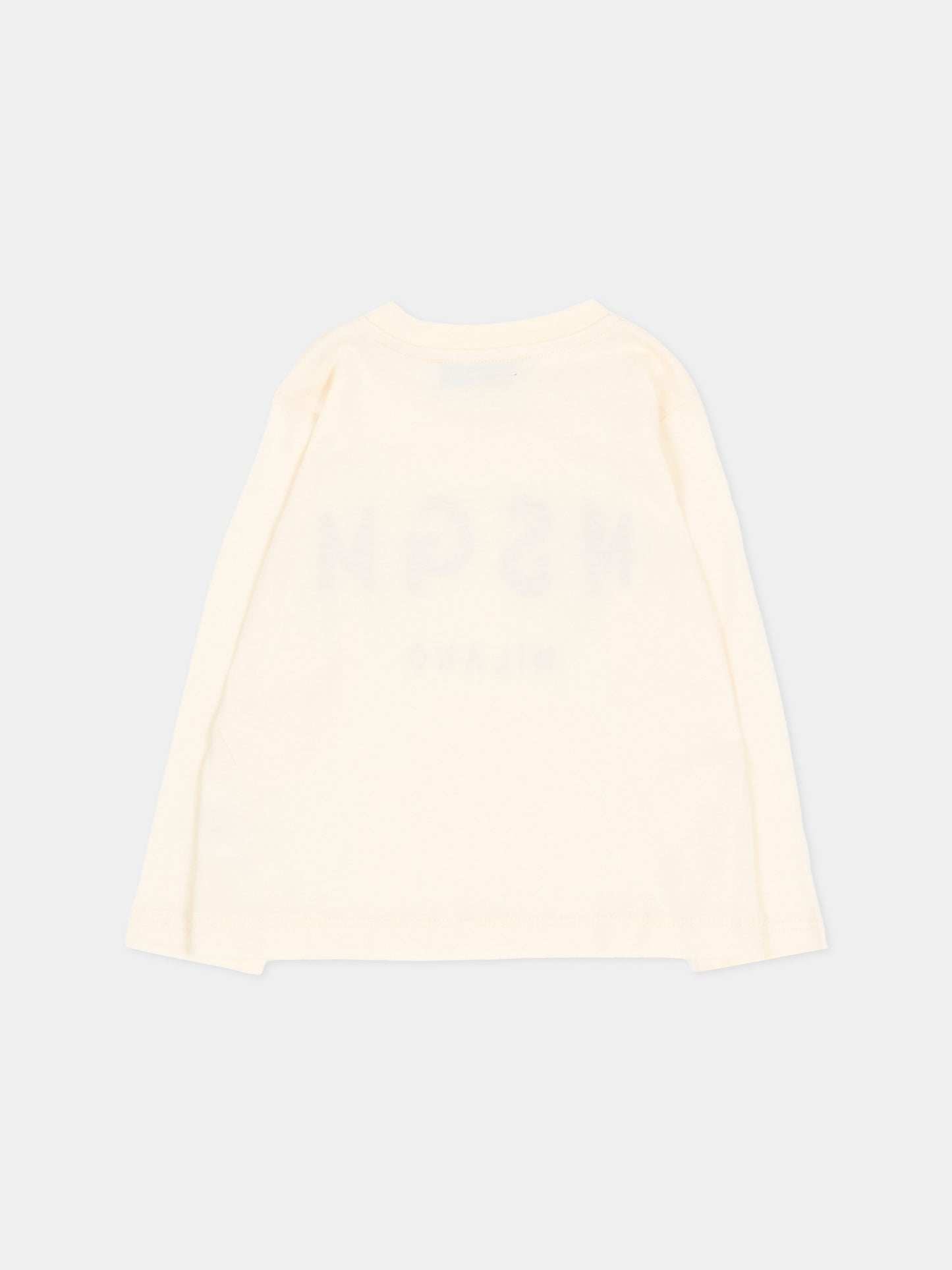 T-shirt a manica lunga avorio per neonati con logo,Msgm Kids,F6MSUNTH345 013