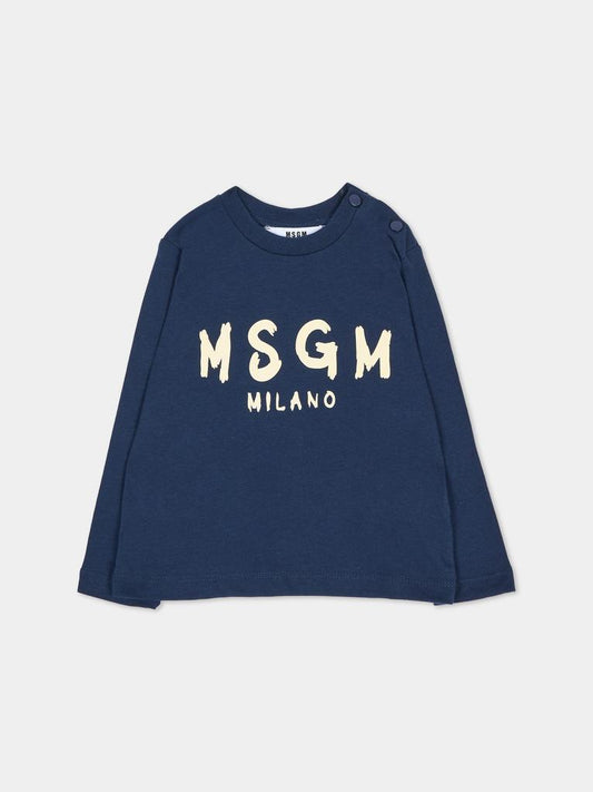 T-shirt a manica lunga blu per neonati con logo,Msgm Kids,F6MSUNTH345 MS032