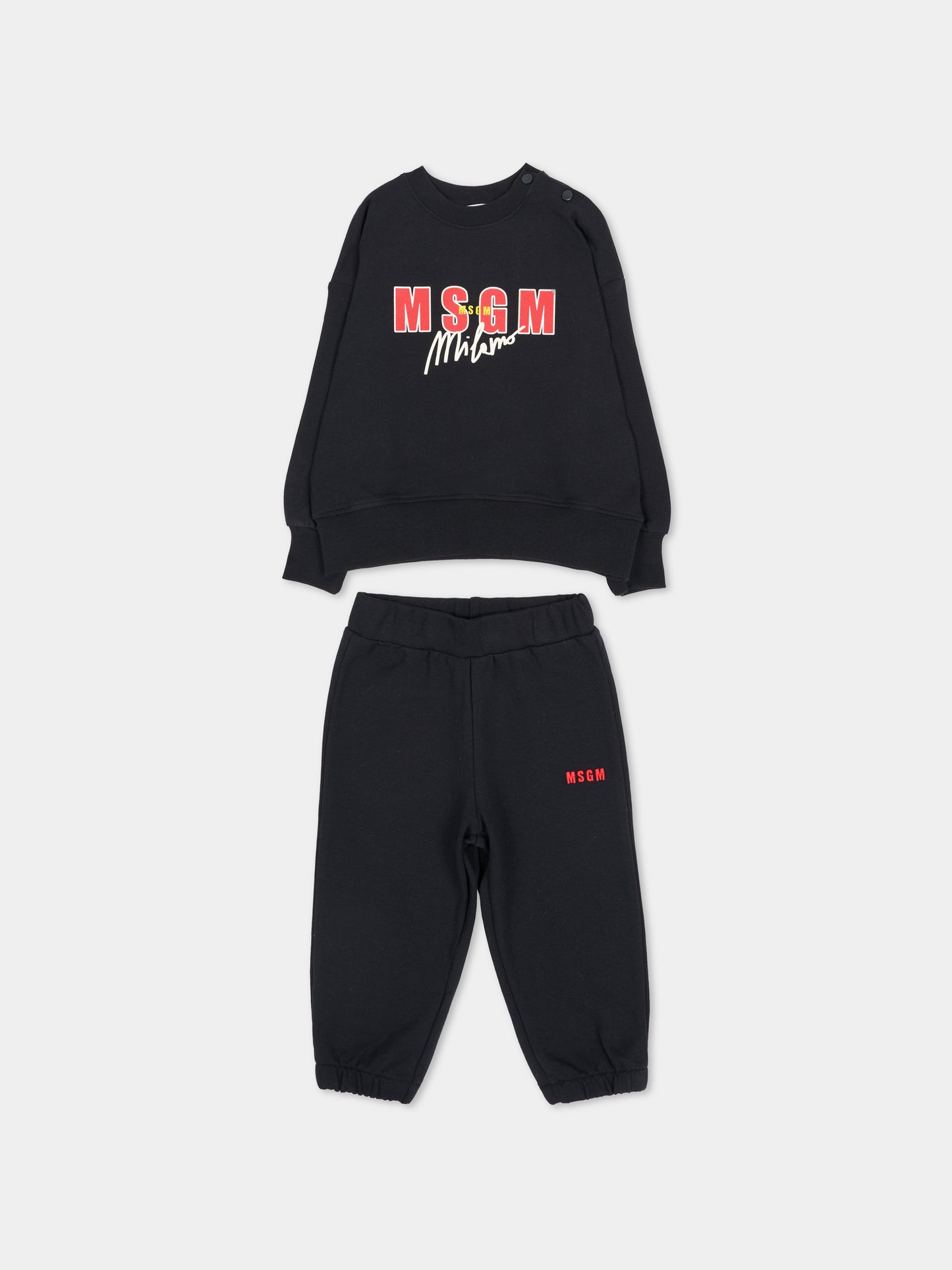 Completo sportivo lungo nero per neonato con logo,Msgm Kids,F6MSUNTP341 110