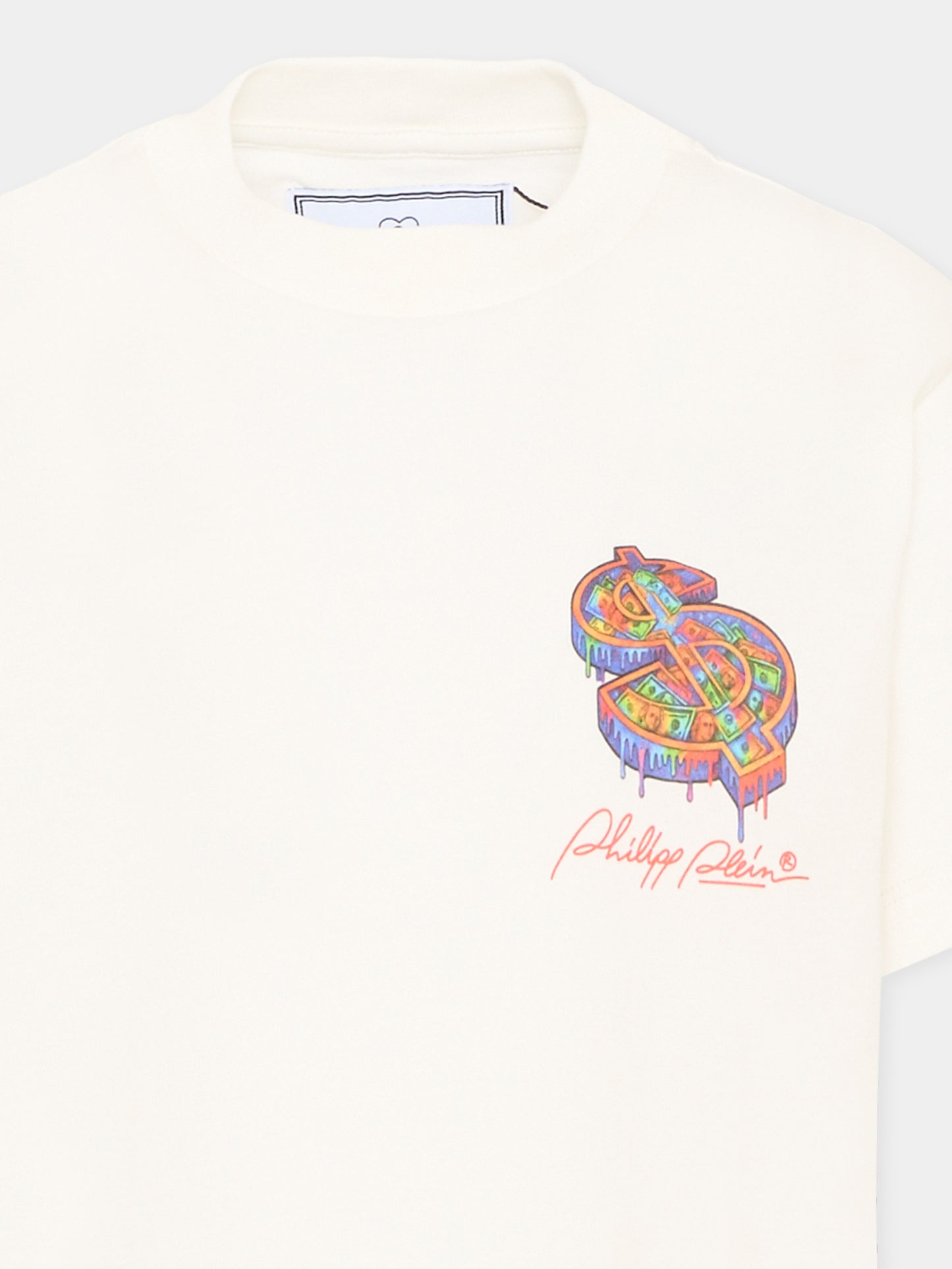 T-Shirt avorio per bambino con logo,Philipp Plein Junior,F6PHJBTH106 002