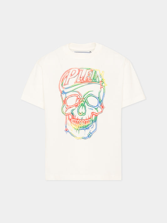 T-Shirt avorio per bambino con logo,Philipp Plein Junior,F6PHJBTH167 002