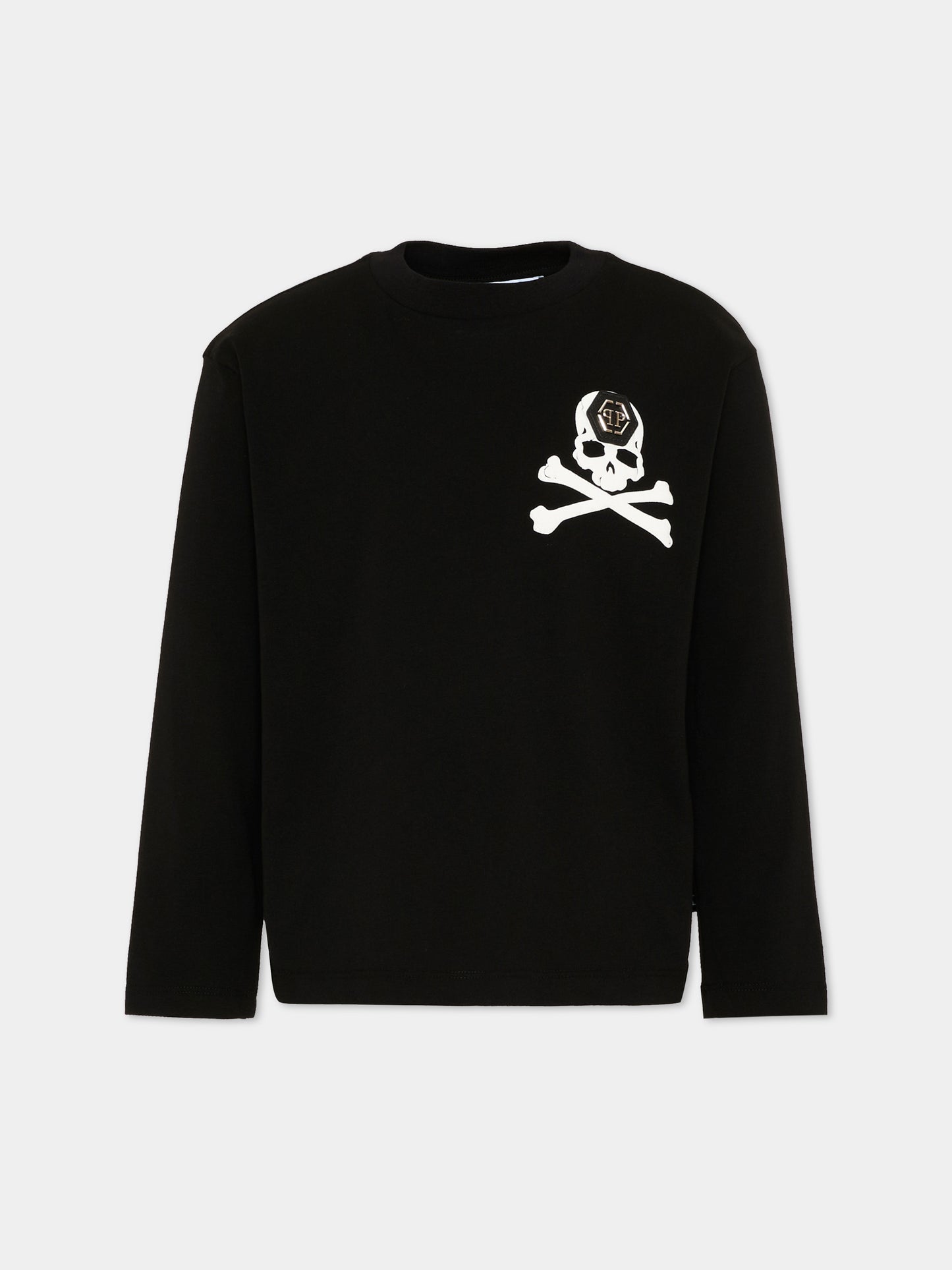 T-Shirt nera per bambino con logo,Philipp Plein Junior,F6PHJBTH168 110
