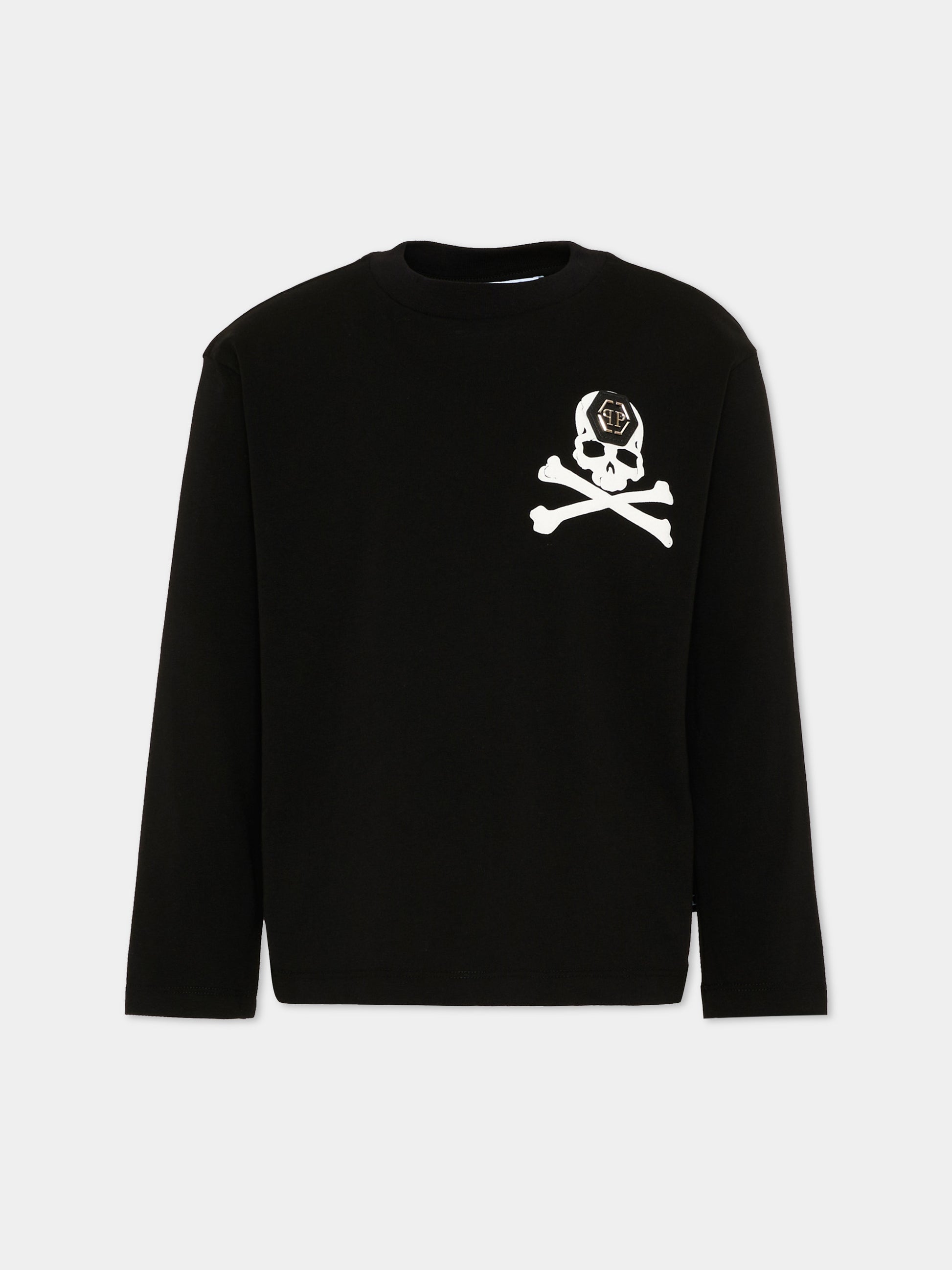 T-Shirt nera per bambino con logo,Philipp Plein Junior,F6PHJBTH168 110