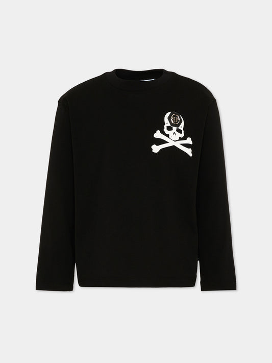 T-Shirt nera per bambino con logo,Philipp Plein Junior,F6PHJBTH168 110