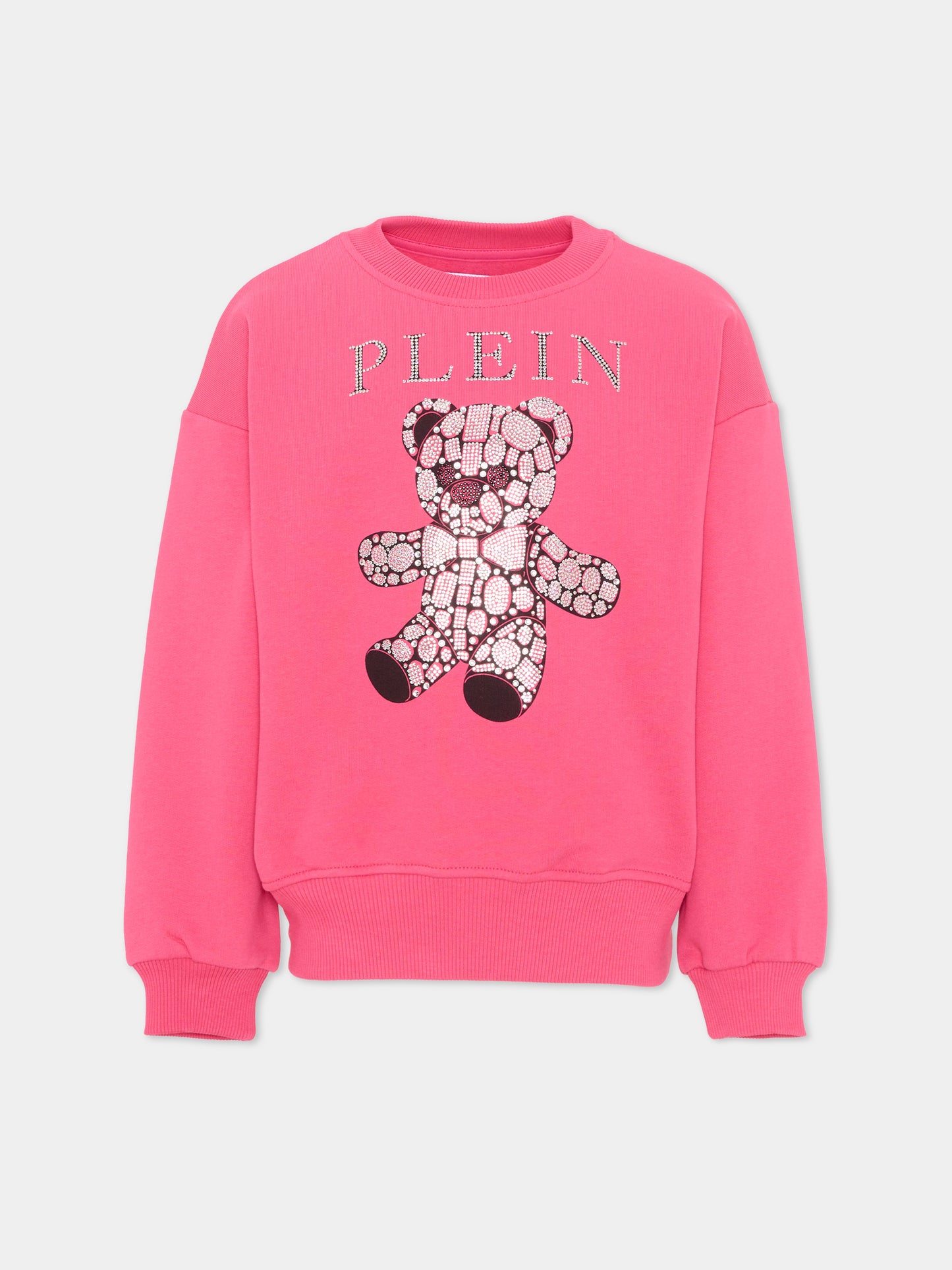 Felpa fucsia per bambina con orsetto,Philipp Plein Junior,F6PHJGSW007 044