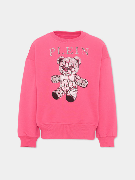 Felpa fucsia per bambina con orsetto,Philipp Plein Junior,F6PHJGSW007 044