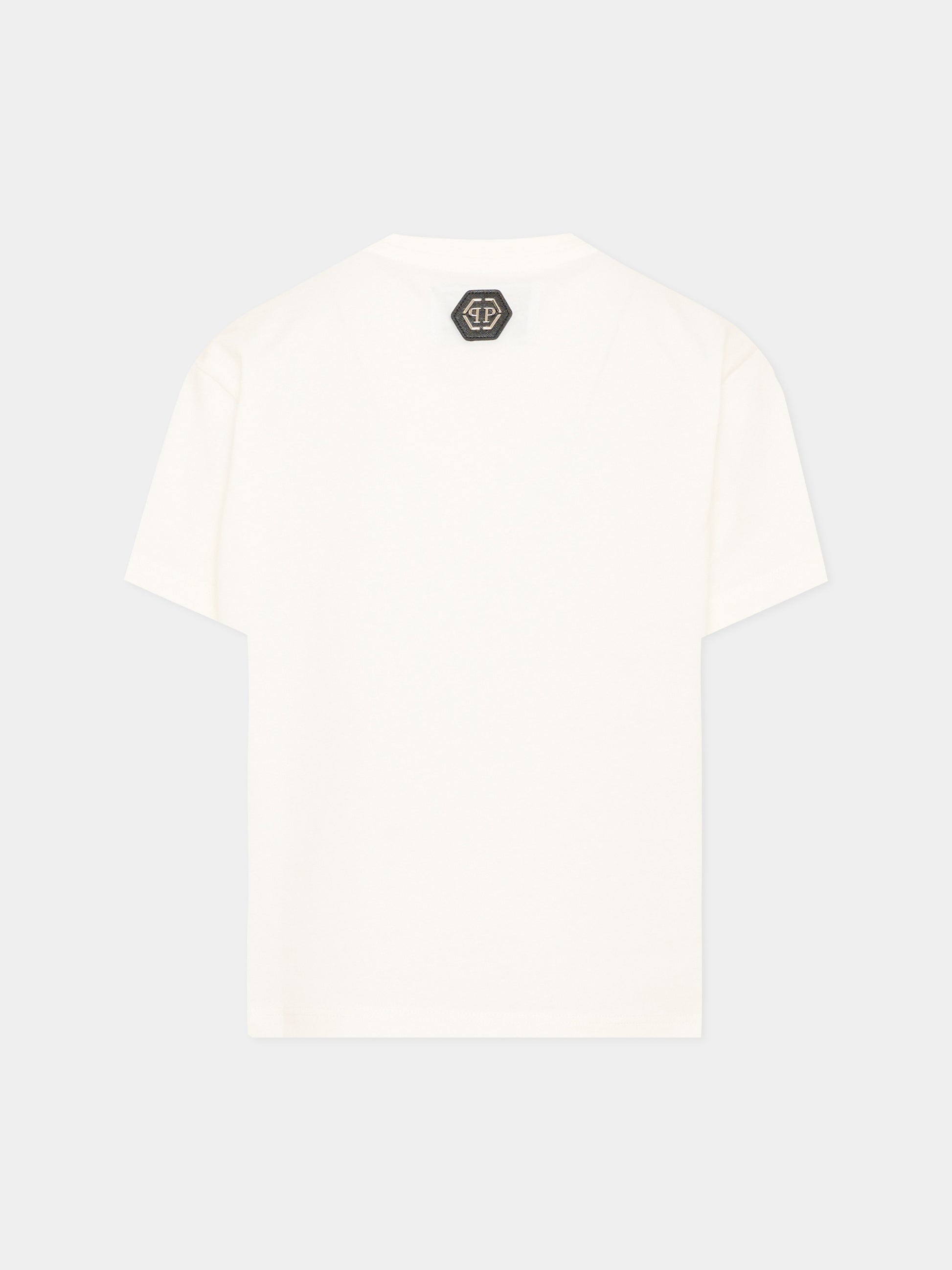 T-shirt avorio per bambina con orsetto e logo,Philipp Plein Junior,F6PHJGTH005 002