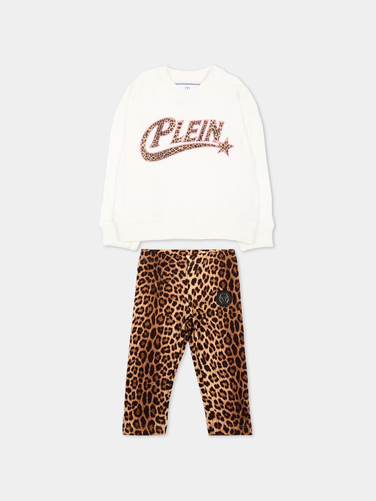 Completo sportivo lungo avorio per neonata animalier,Philipp Plein Junior,F6PHNGML184 002