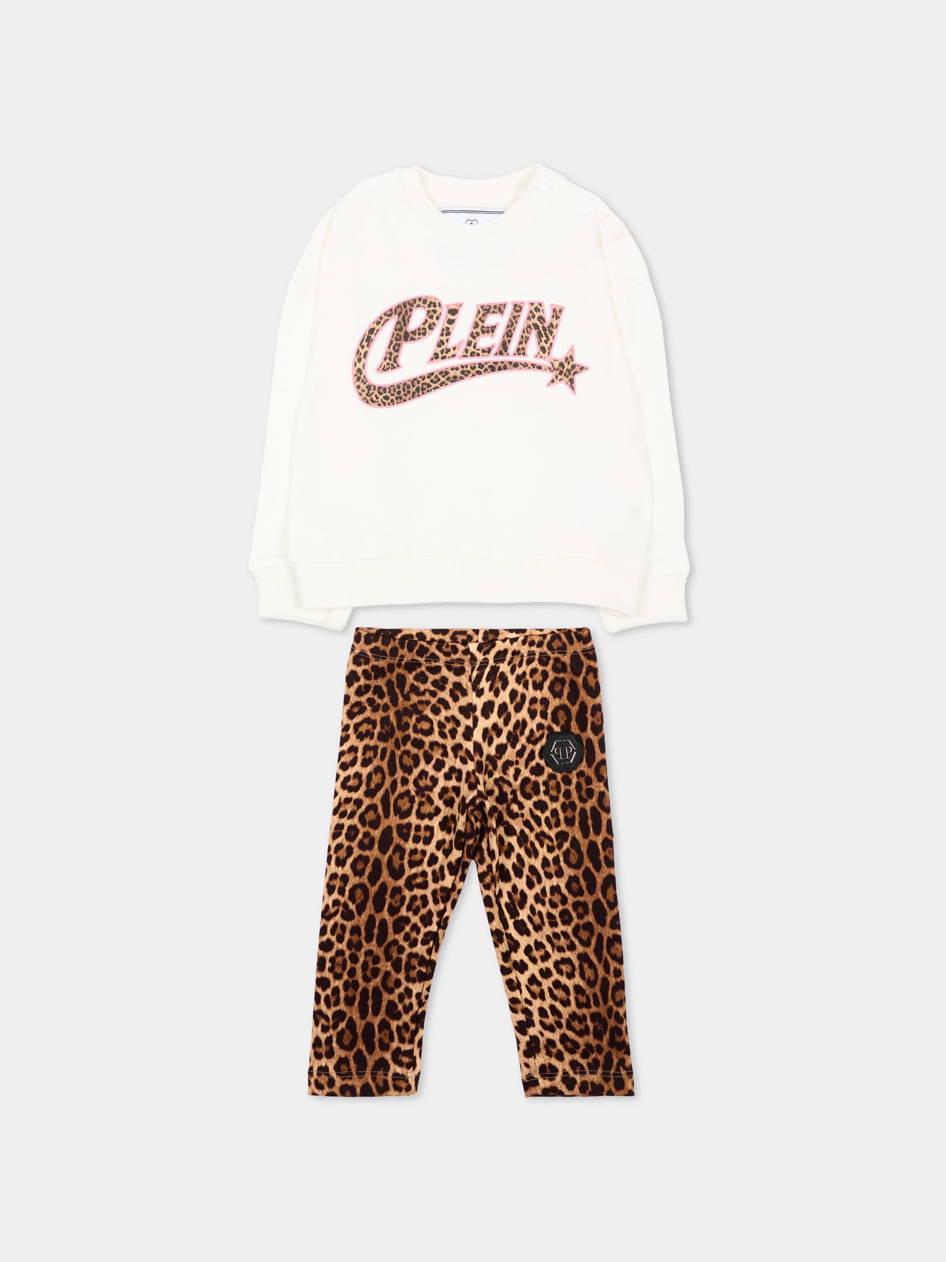 Completo sportivo lungo avorio per neonata animalier,Philipp Plein Junior,F6PHNGML184 002