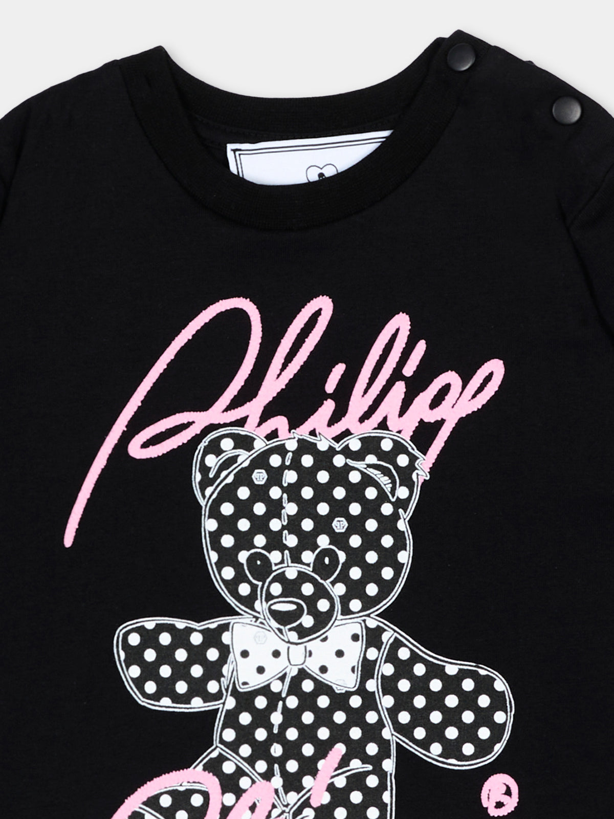T-Shirt nera per neonata con orsetto,Philipp Plein Junior,F6PHNGTH181 110