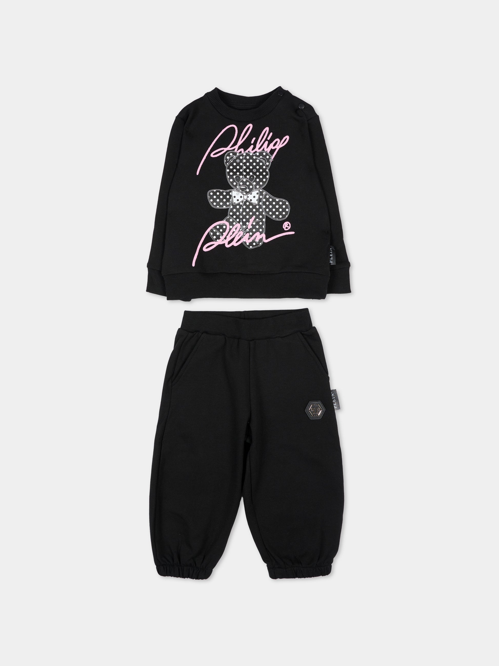 Completo sportivo lungo nero per neonata con orsetto,Philipp Plein Junior,F6PHNGTP183 110