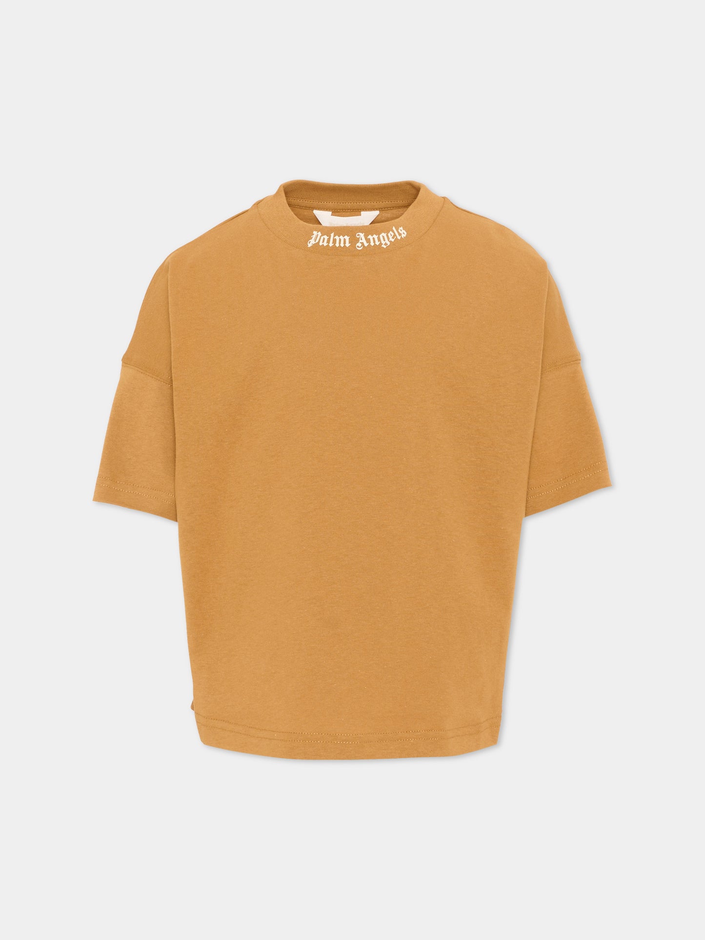 T-Shirt beige per bambini con logo,Palm Angels,F6PAJBTH012 1531