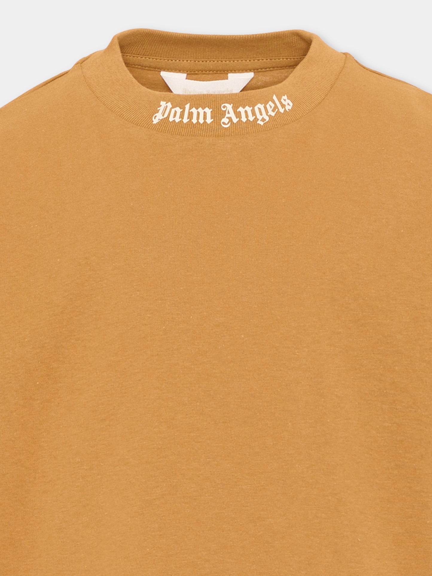 T-Shirt beige per bambini con logo,Palm Angels,F6PAJBTH012 1531