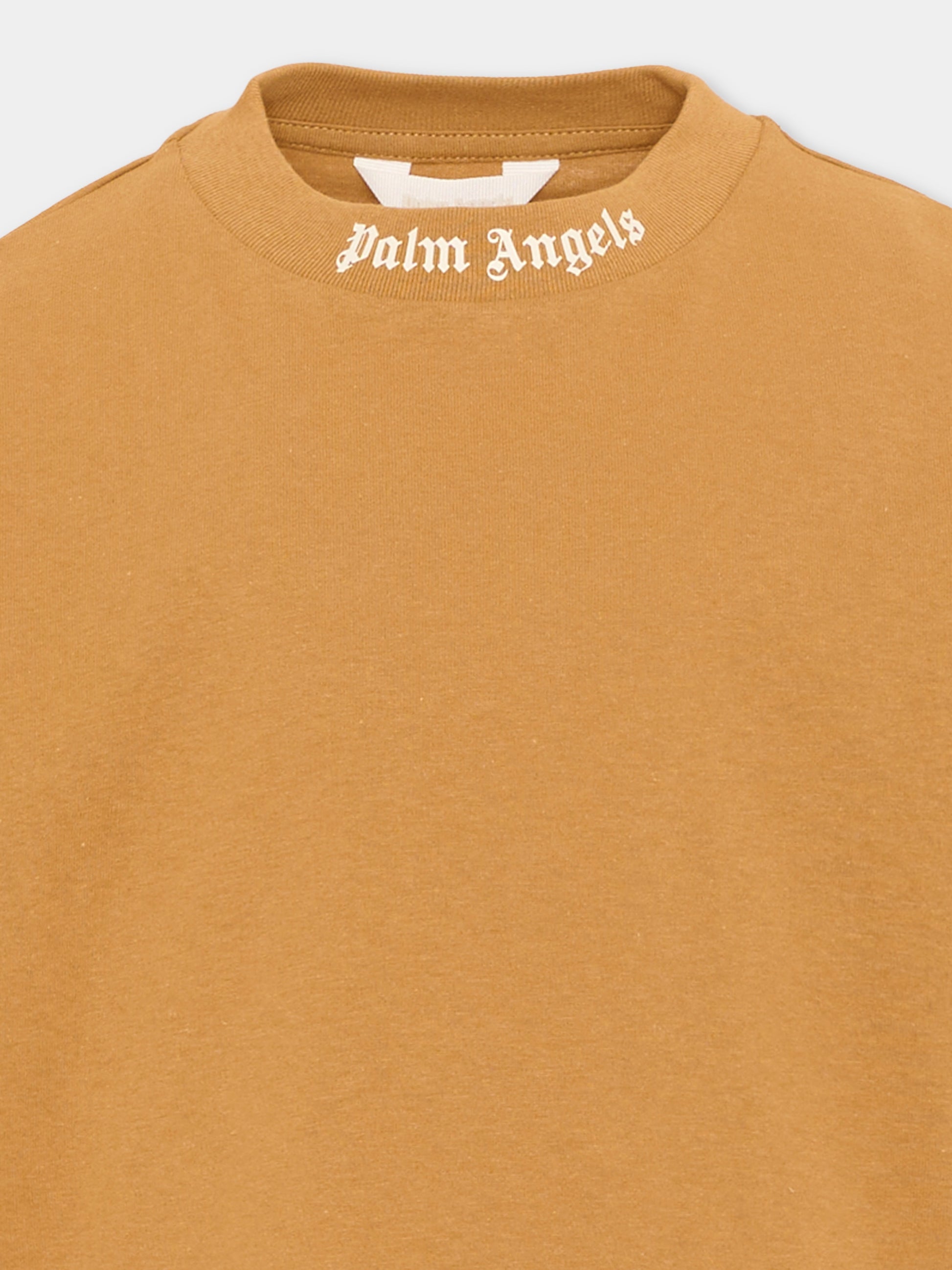 T-Shirt beige per bambini con logo,Palm Angels,F6PAJBTH012 1531