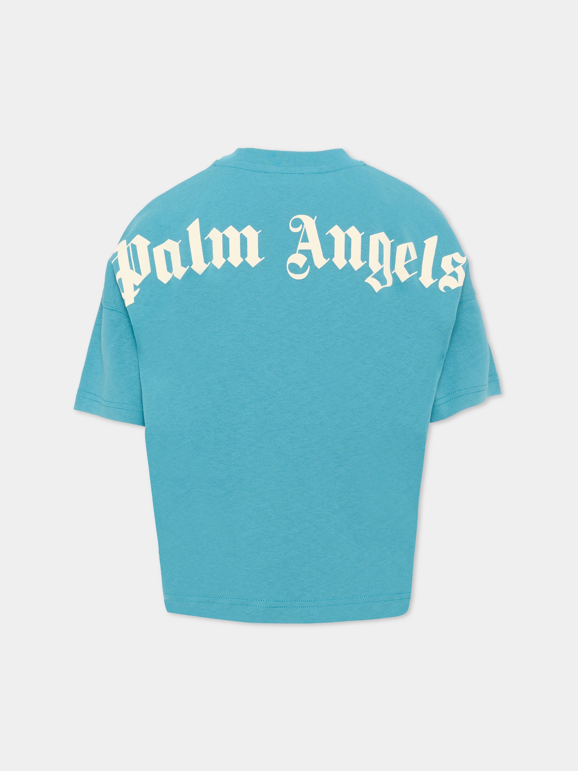 T-Shirt azzurra per bambini con logo,Palm Angels,F6PAJBTH012 1527