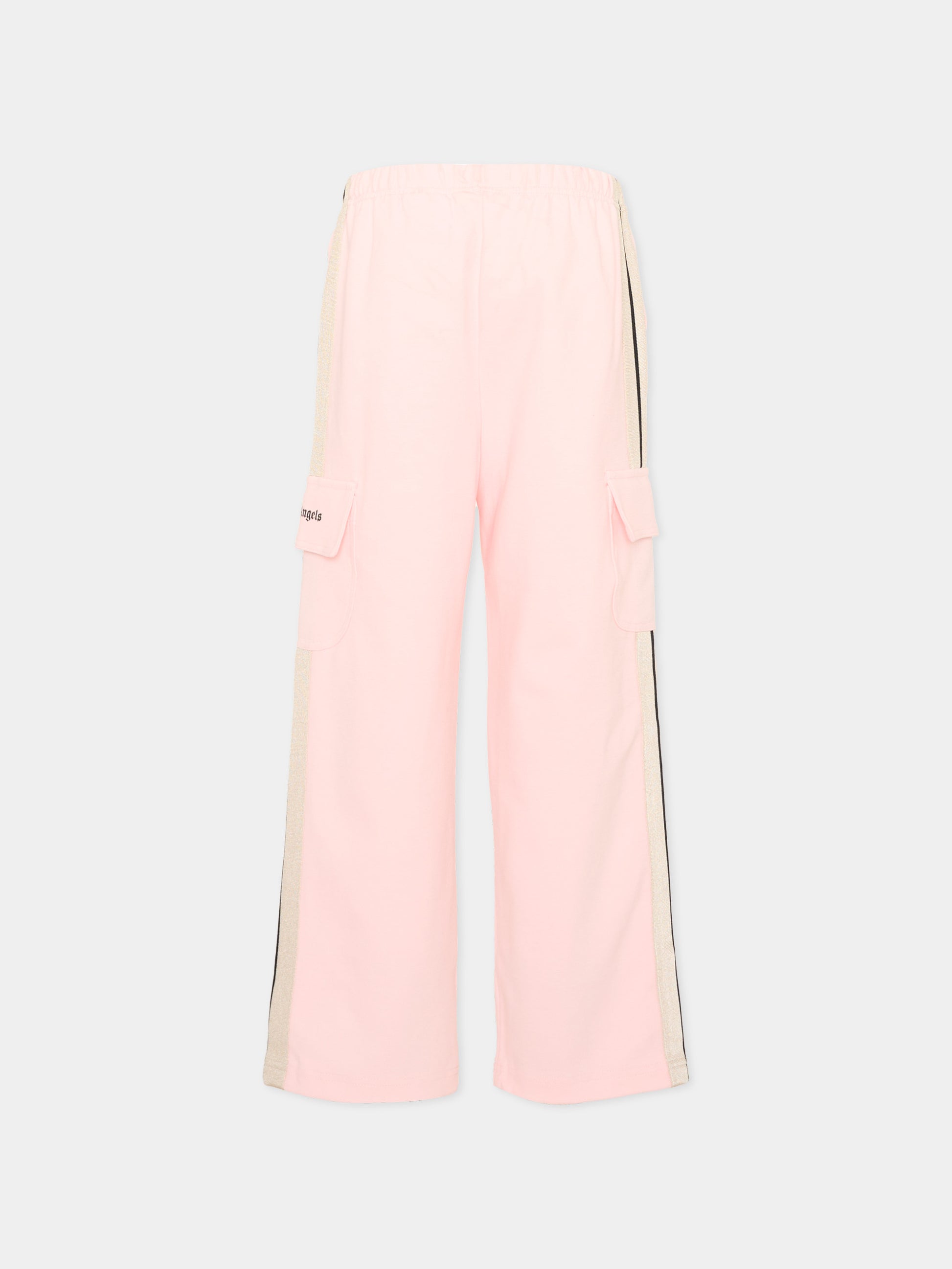 Pantalone rosa per bambina con logo,Palm Angels,F6PAJGFP040 042