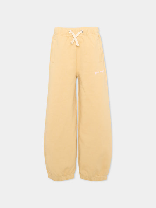 Pantaloni sportivi beige per bambina con logo,Palm Angels,F6PAJGFP054 1530