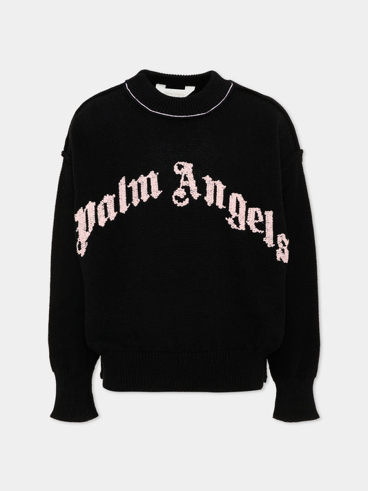 Maglione nero per bambina con logo,Palm Angels,F6PAJGJP155 110