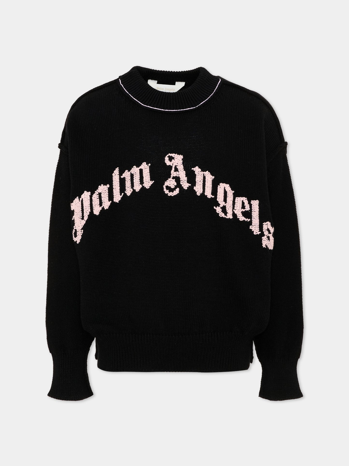 Maglione nero per bambina con logo,Palm Angels,F6PAJGJP155 110
