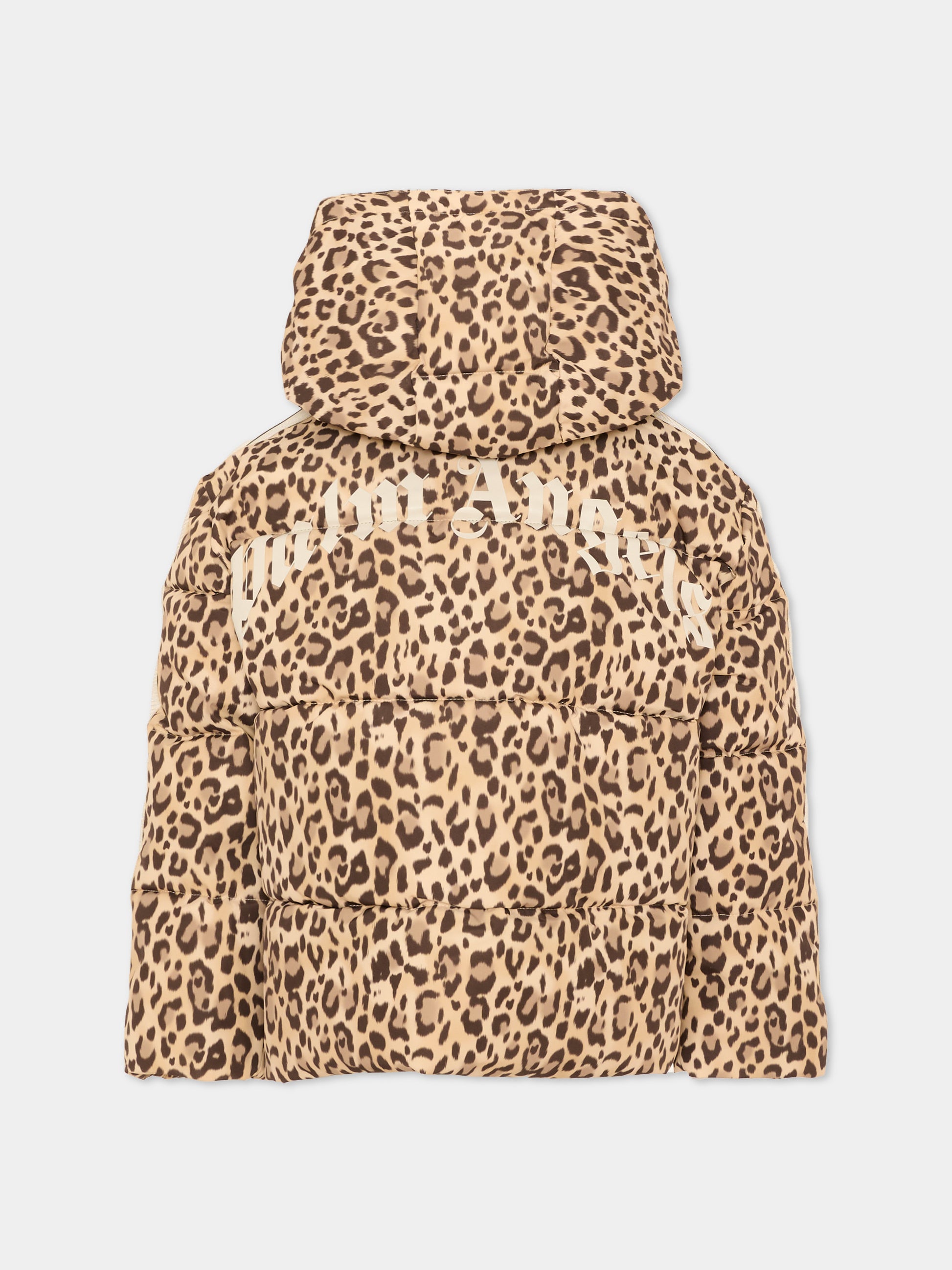 Piumini beige animalier per bambina con logo,Palm Angels,F6PAJGPF009 220