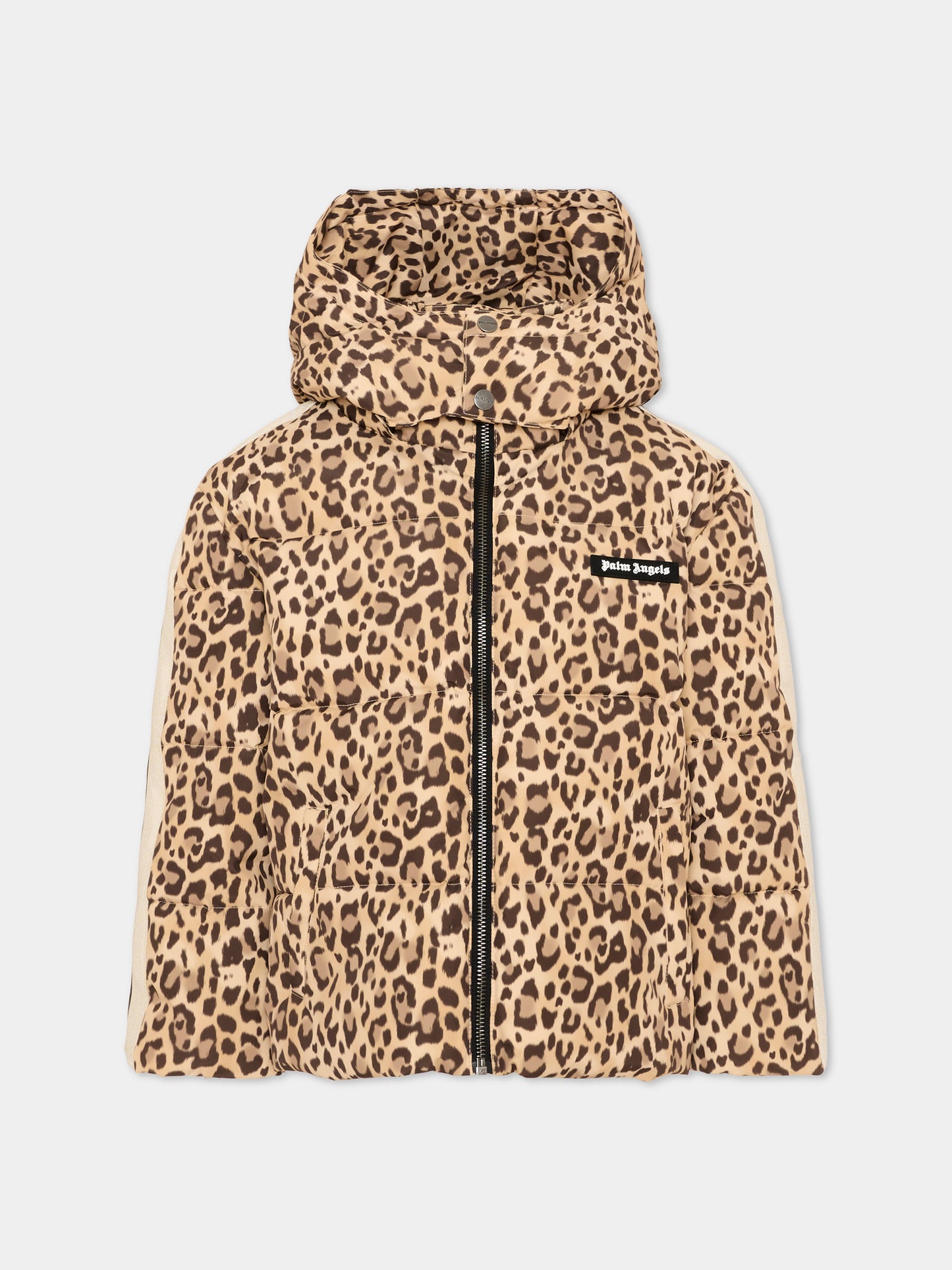 Piumini beige animalier per bambina con logo,Palm Angels,F6PAJGPF009 220