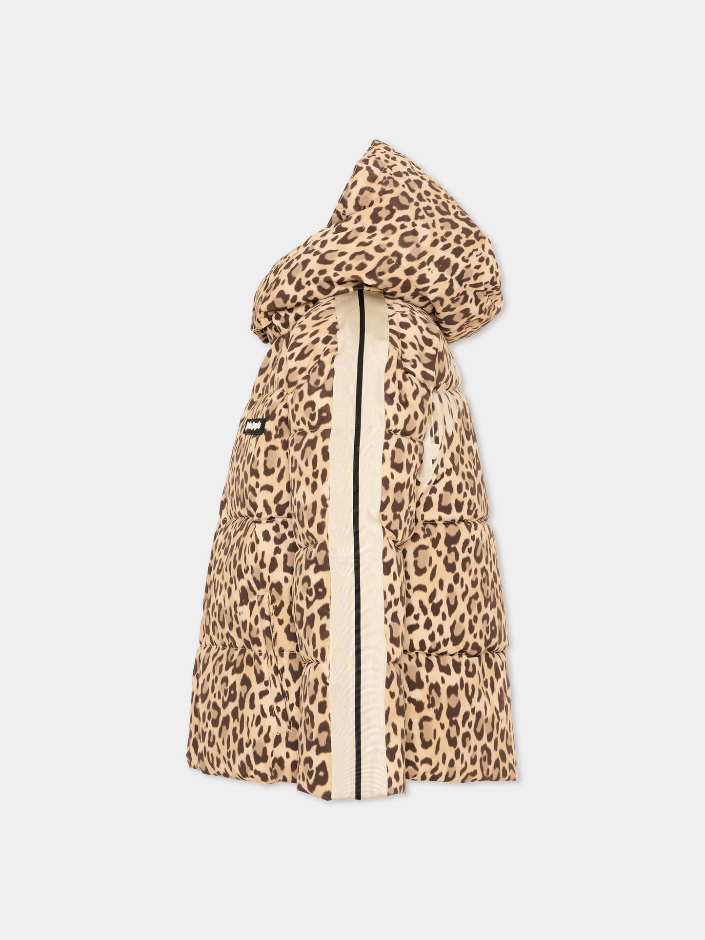 Piumini beige animalier per bambina con logo,Palm Angels,F6PAJGPF009 220