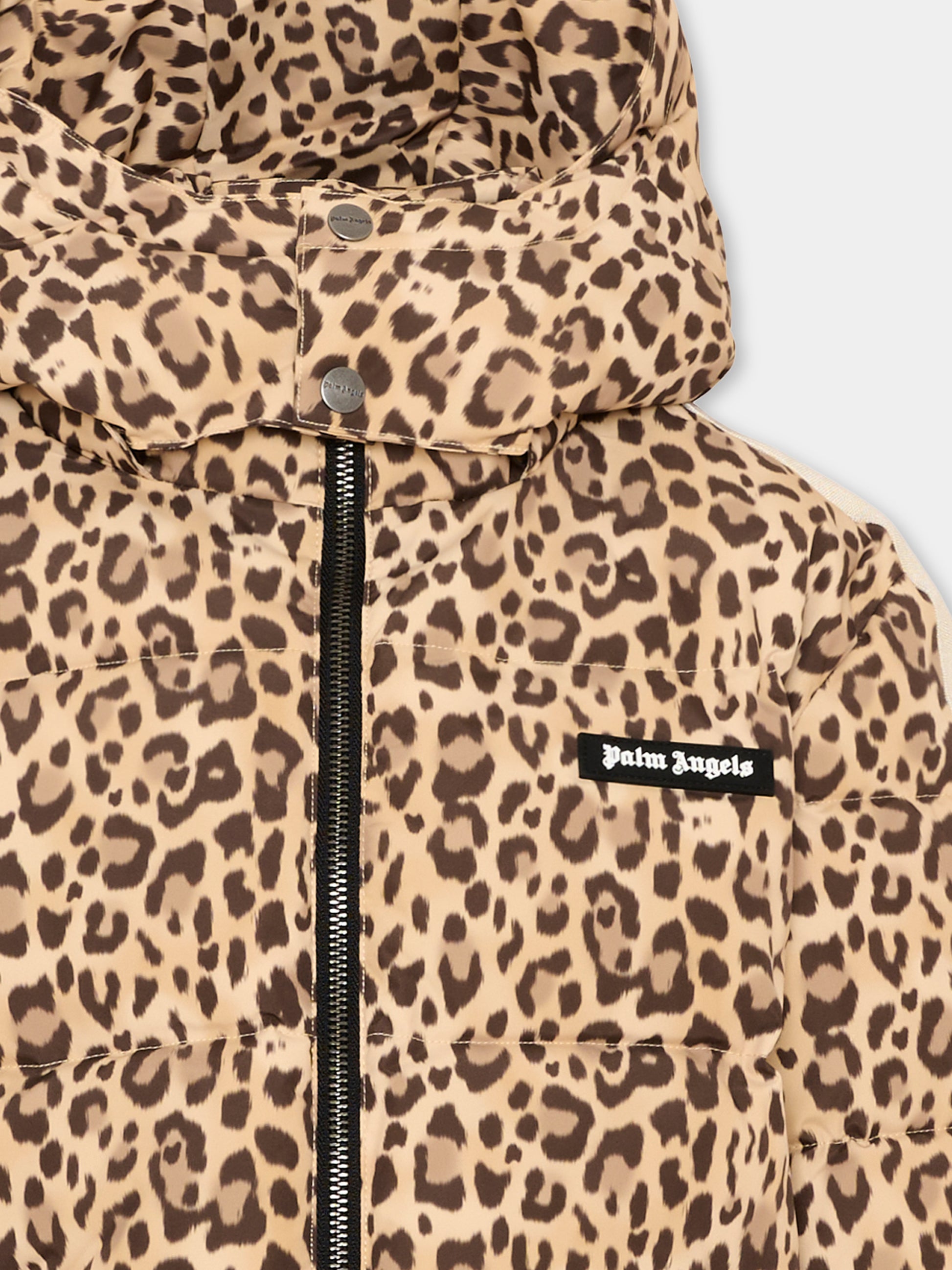 Piumini beige animalier per bambina con logo,Palm Angels,F6PAJGPF009 220