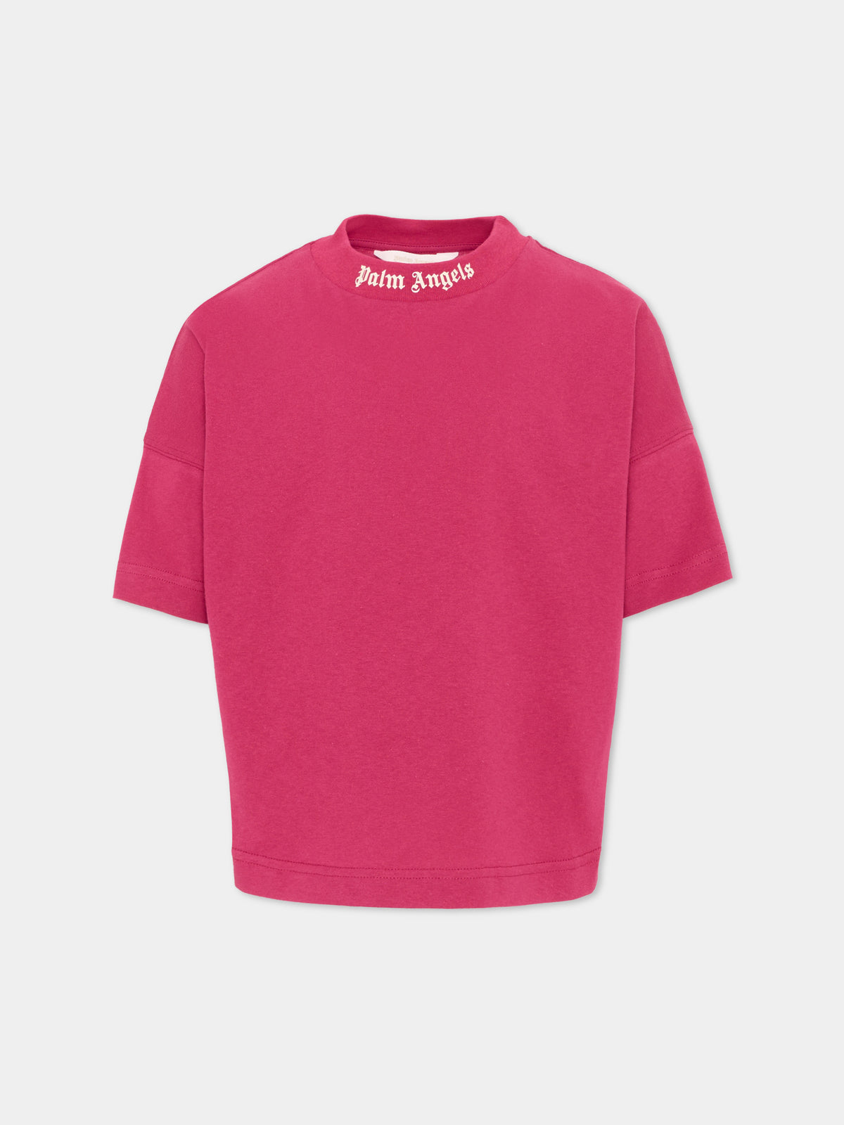 T-Shirt fucsia per bambina con logo,Palm Angels,F6PAJGTH064 402