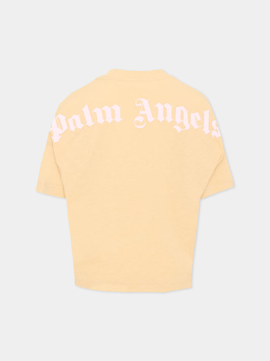 T-Shirt beige per bambina con logo,Palm Angels,F6PAJGTH064 1530