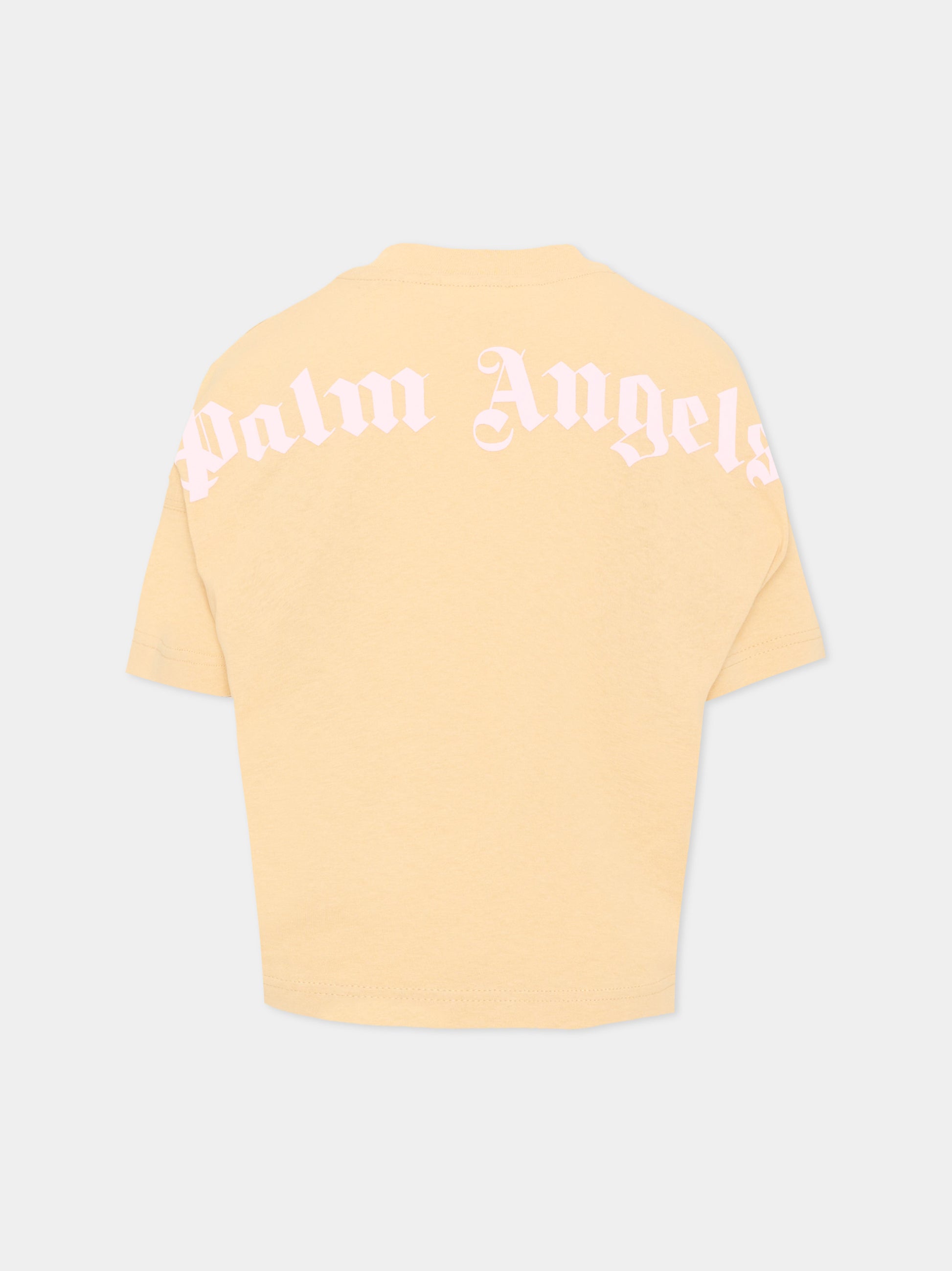 T-Shirt beige per bambina con logo,Palm Angels,F6PAJGTH064 1530