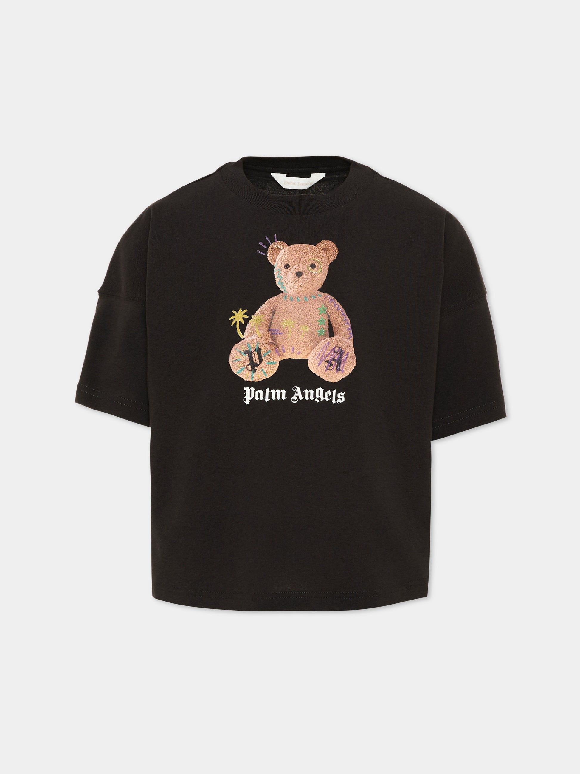 T-Shirt nera per bambina con Teddy Bear,Palm Angels,F6PAJGTH079 110