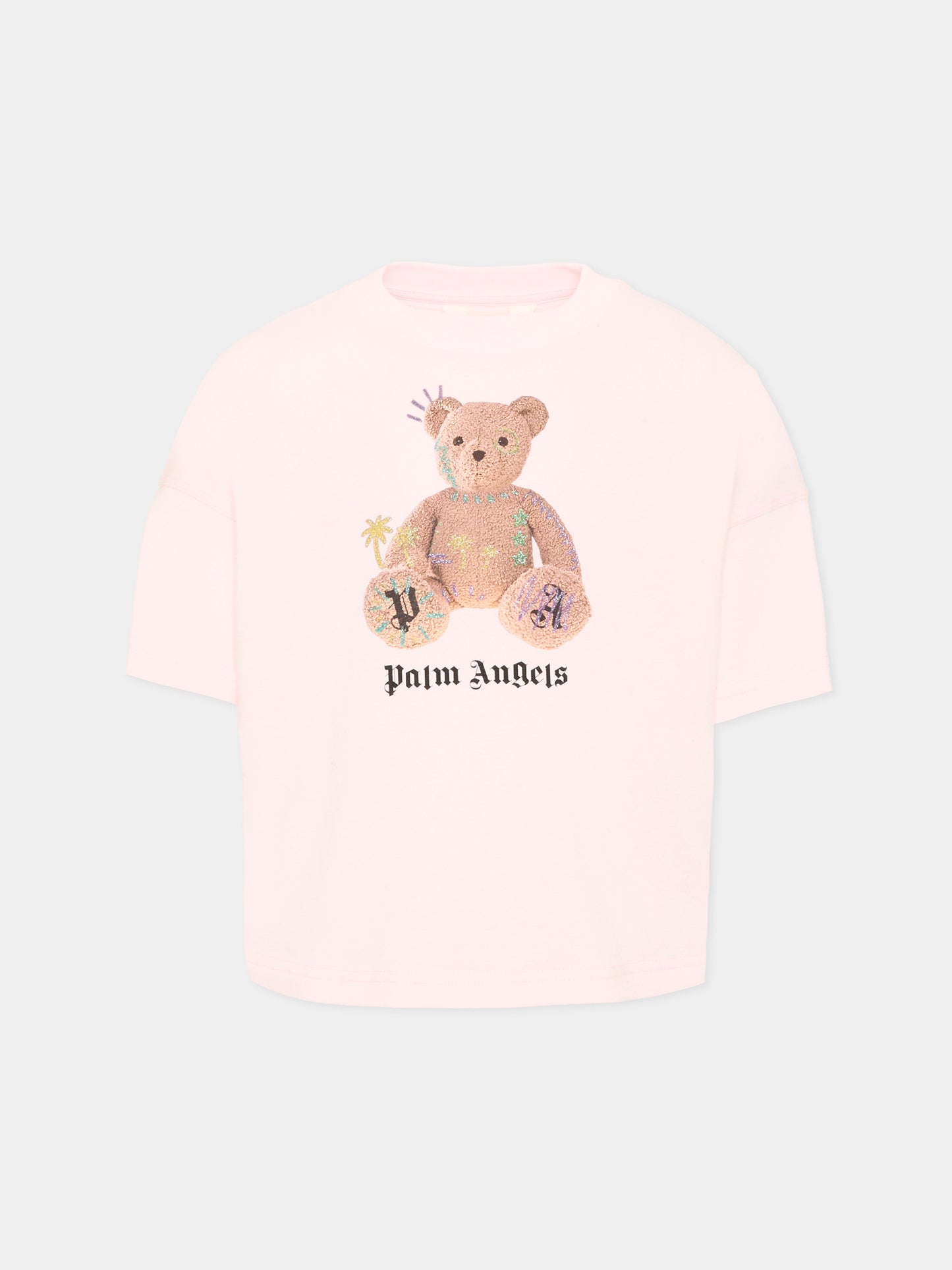 T-Shirt rosa per bambina con Teddy Bear,Palm Angels,F6PAJGTH079 042