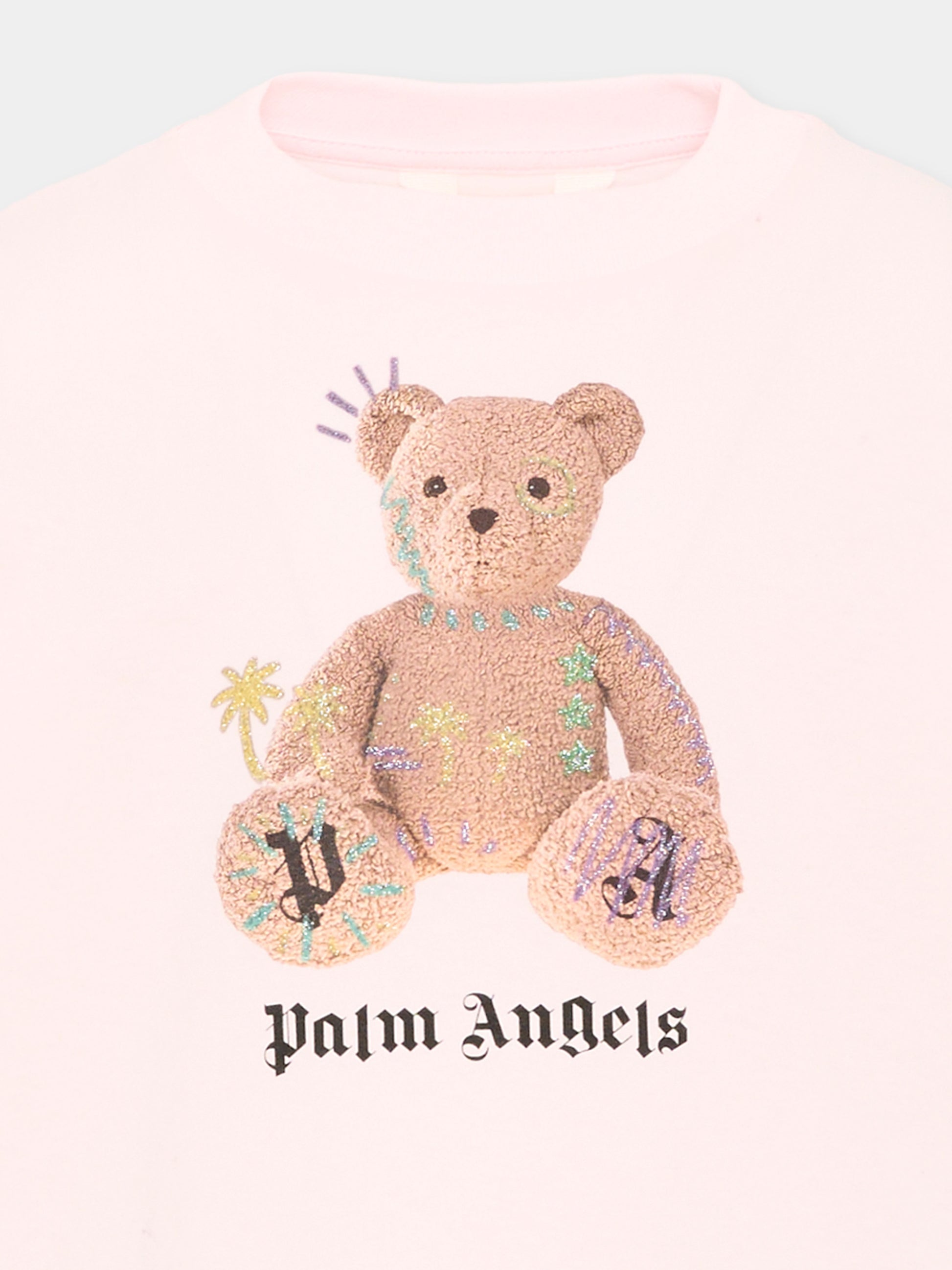 T-Shirt rosa per bambina con Teddy Bear,Palm Angels,F6PAJGTH079 042