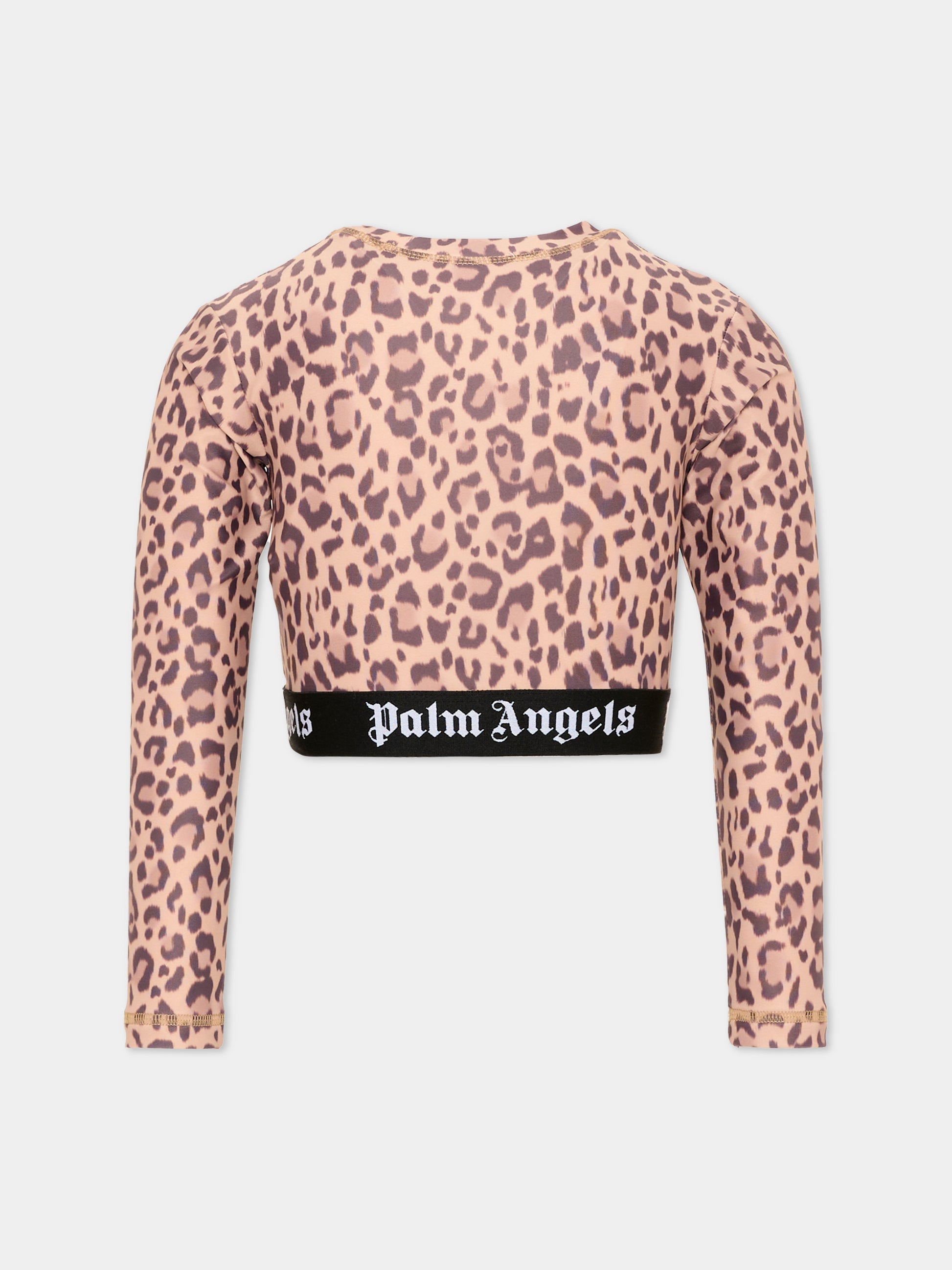 T-Shirt marrone per bambina con logo,Palm Angels,F6PAJGTH124 220