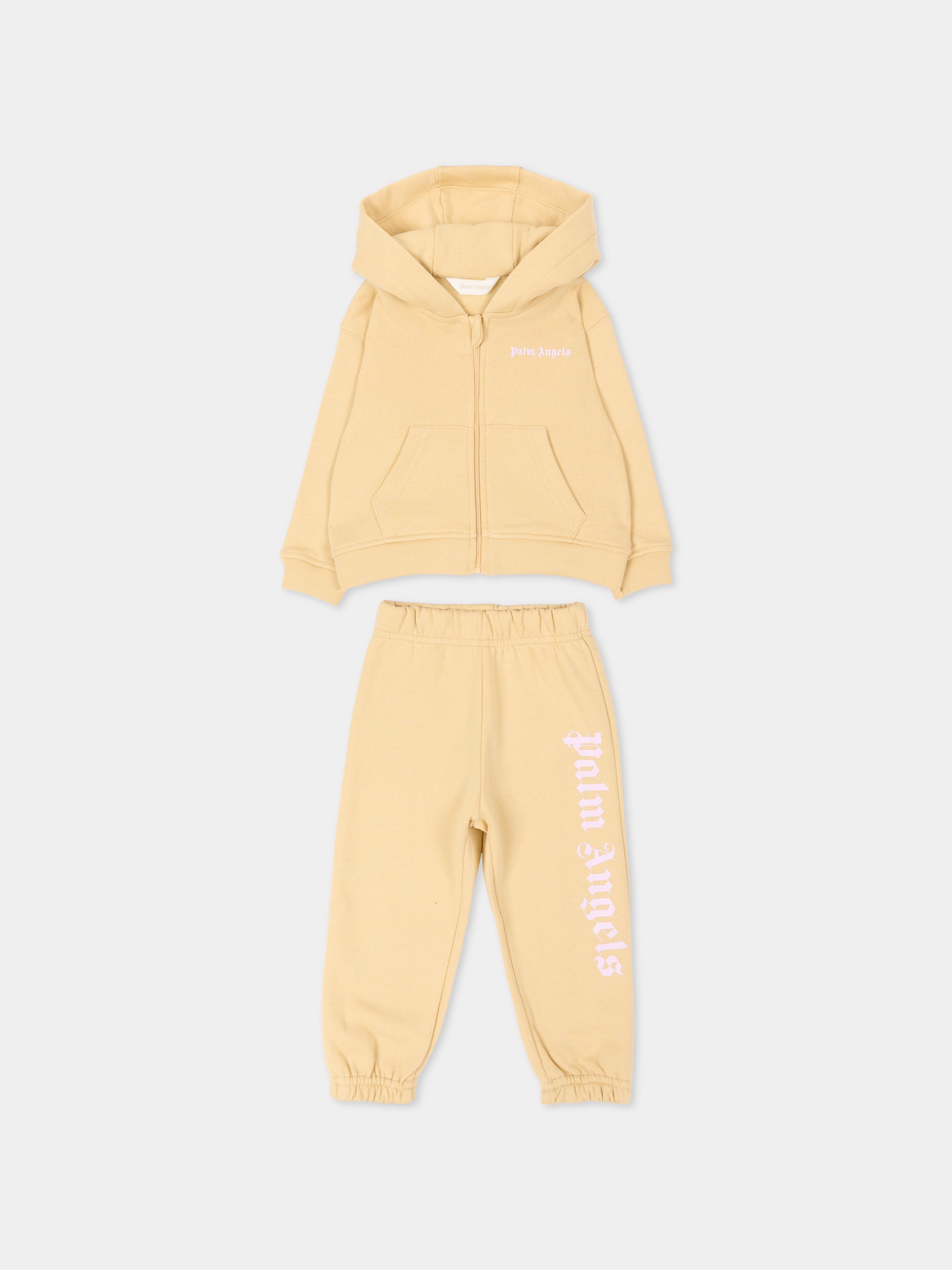 Completo sportivo lungo beige per neonata con logo,Palm Angels,F6PANGTP181 015