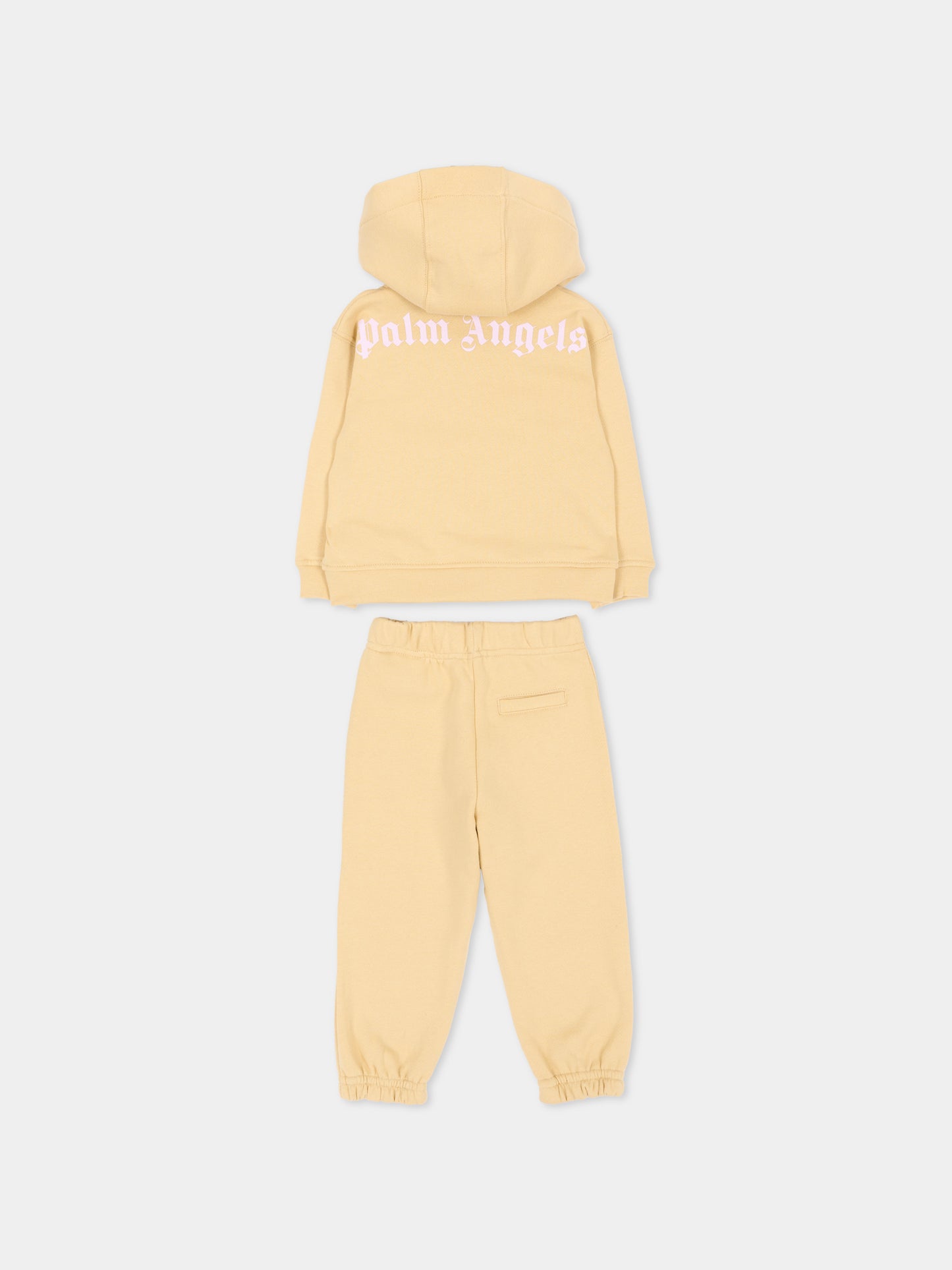 Completo sportivo lungo beige per neonata con logo,Palm Angels,F6PANGTP181 015