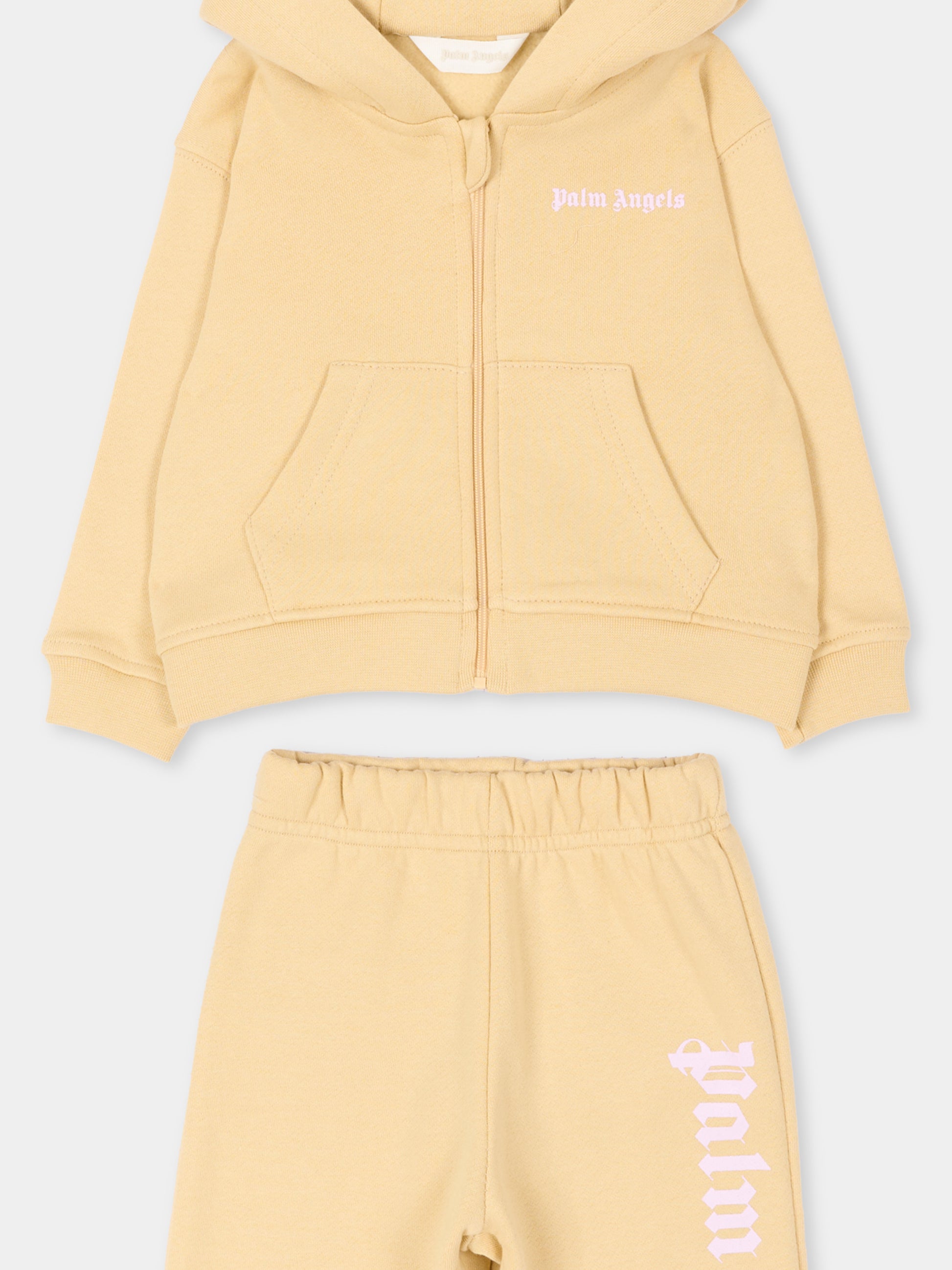 Completo sportivo lungo beige per neonata con logo,Palm Angels,F6PANGTP181 015