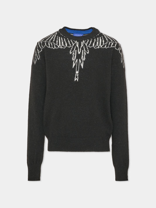 Maglione nero per bambino con ali,County Of Milan Kids,F6CMJBJP003 110