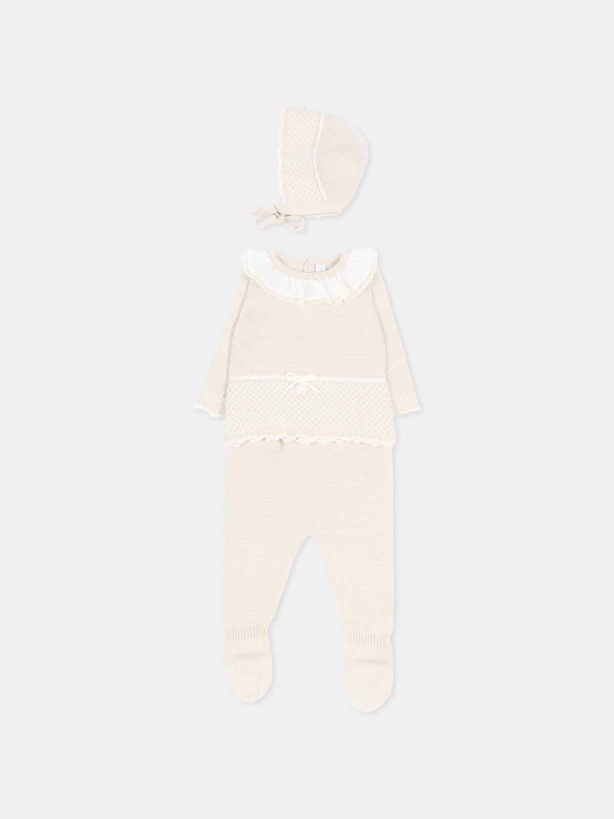 Completo nascita avorio per neonata in maglia,Martín Aranda,004-11321 E01