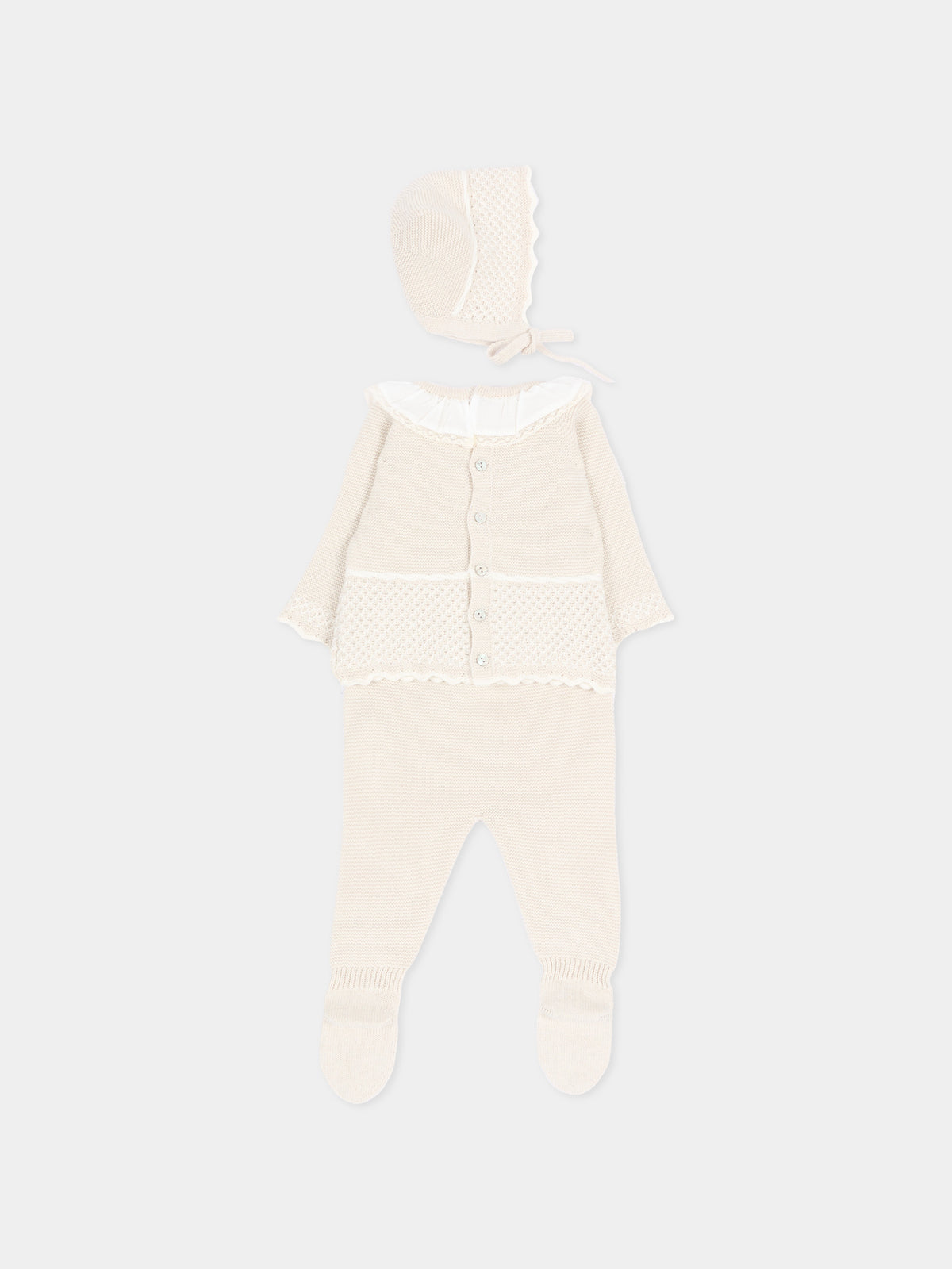 Completo nascita avorio per neonata in maglia,Martín Aranda,004-11321 E01