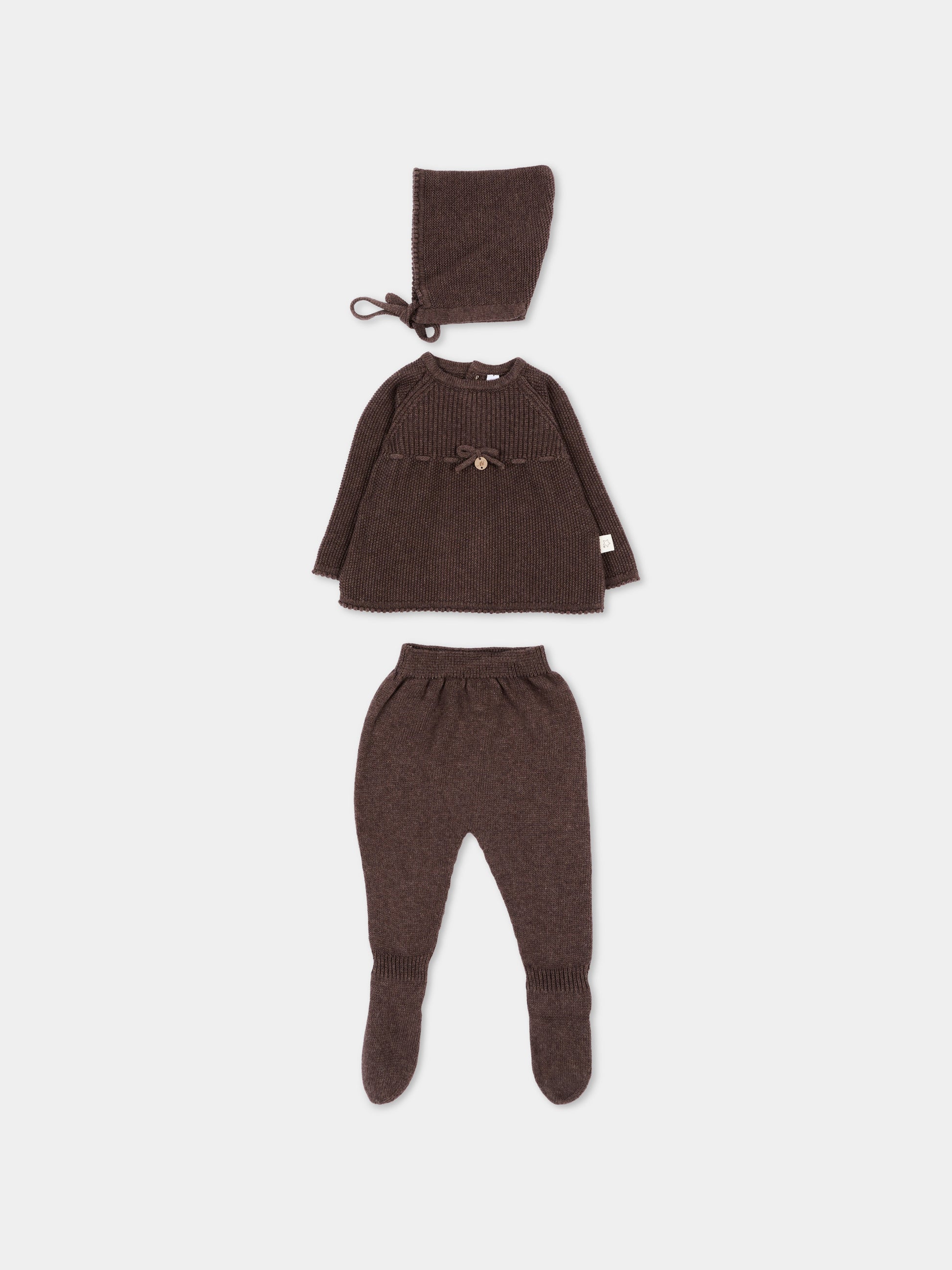 Completo nascita marrone con cuffietta per neonati in maglia,Martín Aranda,004-11329 B08