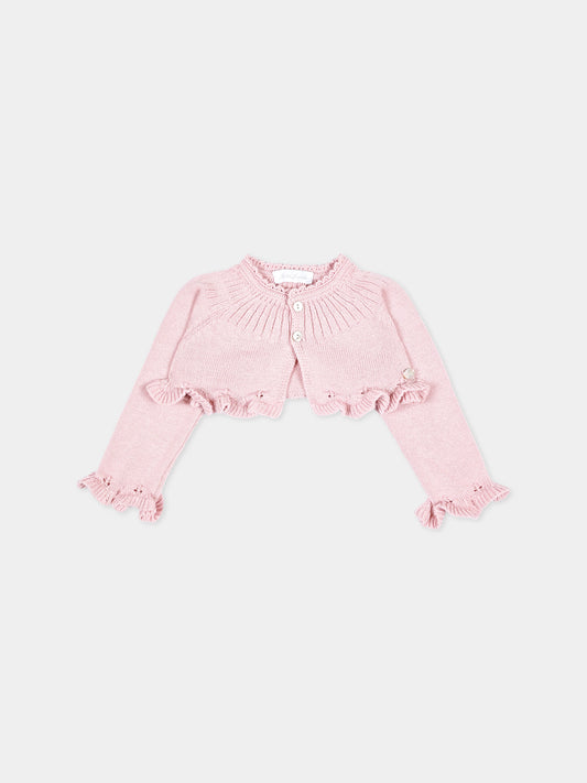 Cardigan rosa per neonata con ruches,Martín Aranda,049-10327 P07