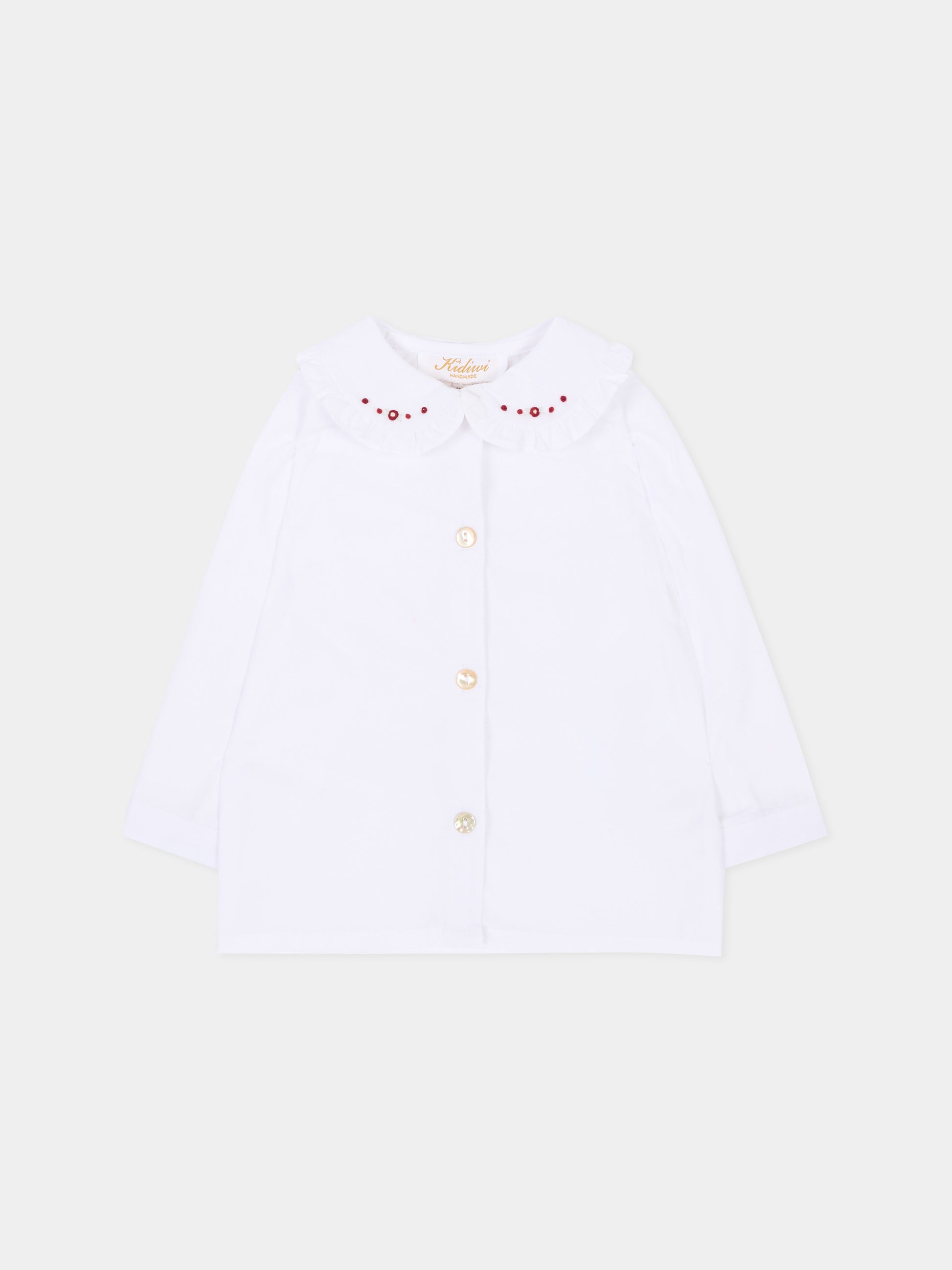 Camicia a manica lunga bianca per neonata con colletto ricamato,Kidiwi Handmade,10010 PTI/BUR