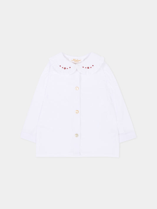 Camicia a manica lunga bianca per neonata con colletto ricamato,Kidiwi Handmade,10010 PTI/BUR